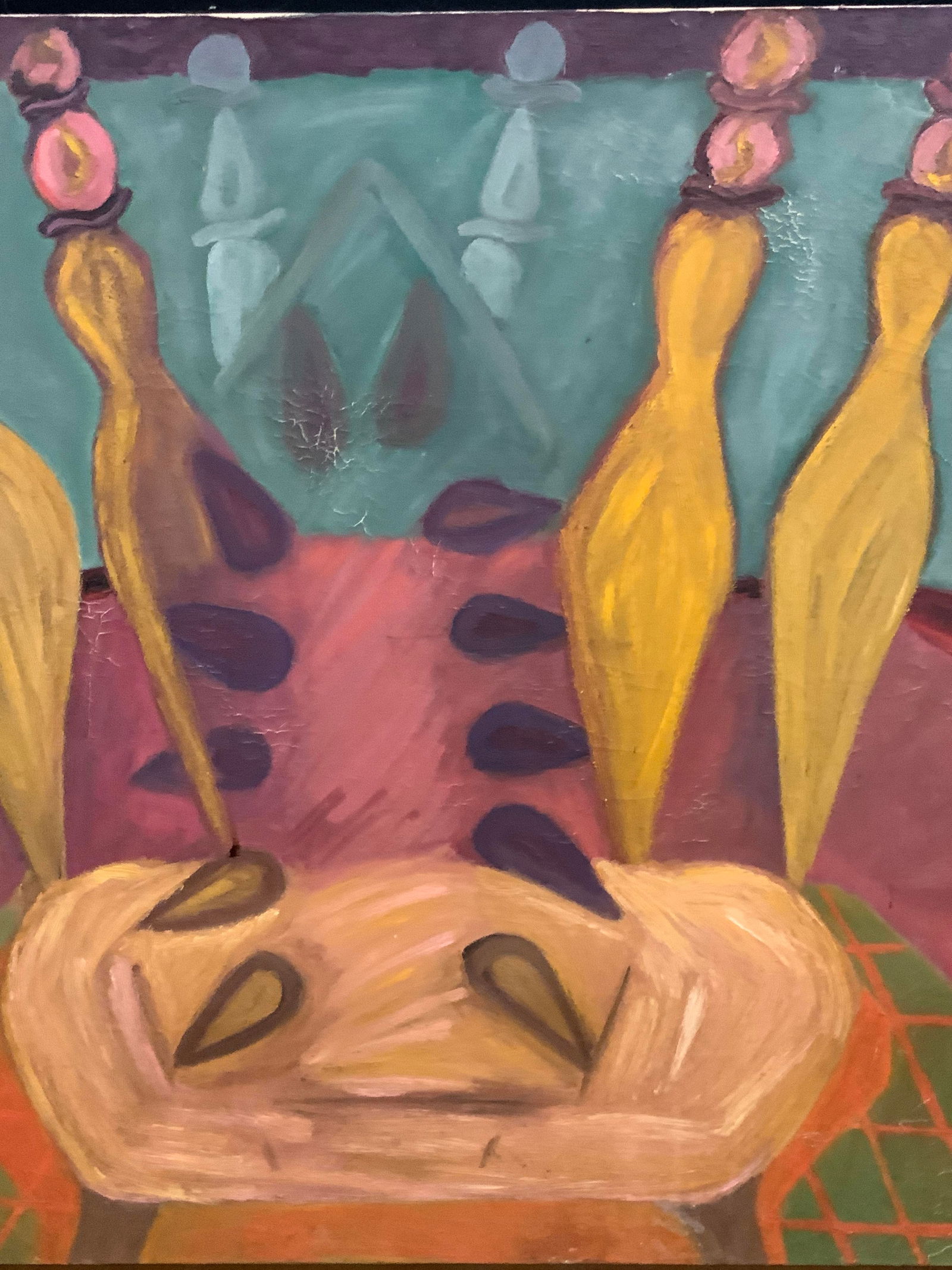 Vtg Sgd Abstract Oil Painting On Canvas 1986 35in (1 of 7)