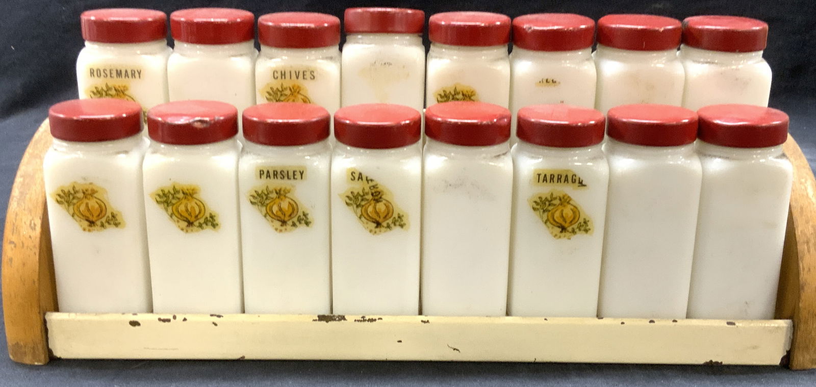 Vintage Milk Glass Spice Jar Set w Stand, 17 pcs (1 of 7)