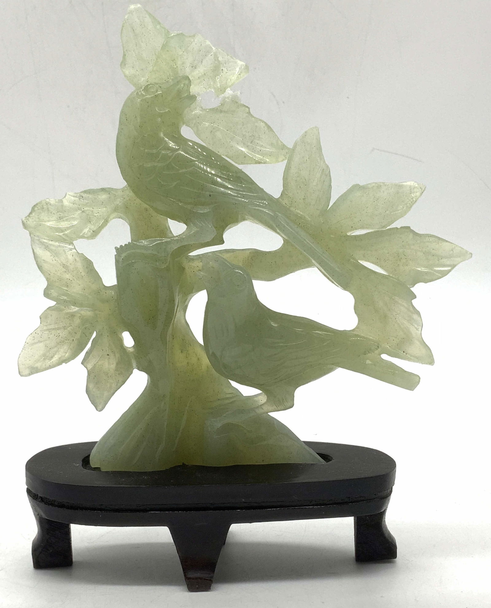 Carved Asian Green Quartz Bird Sculpture w Stand (1 of 8)