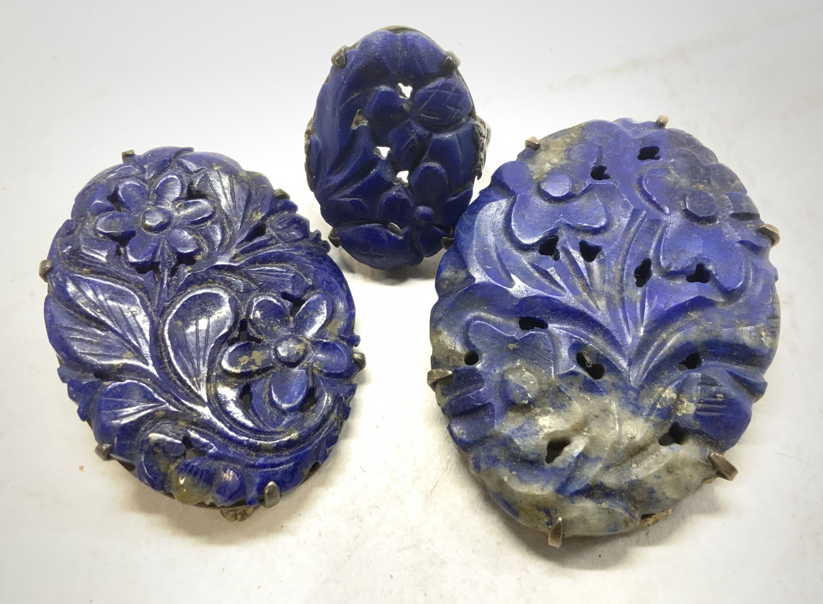 Antq Carved Lapis Lazuli Sterling Brooches/Ring, 3 (1 of 10)