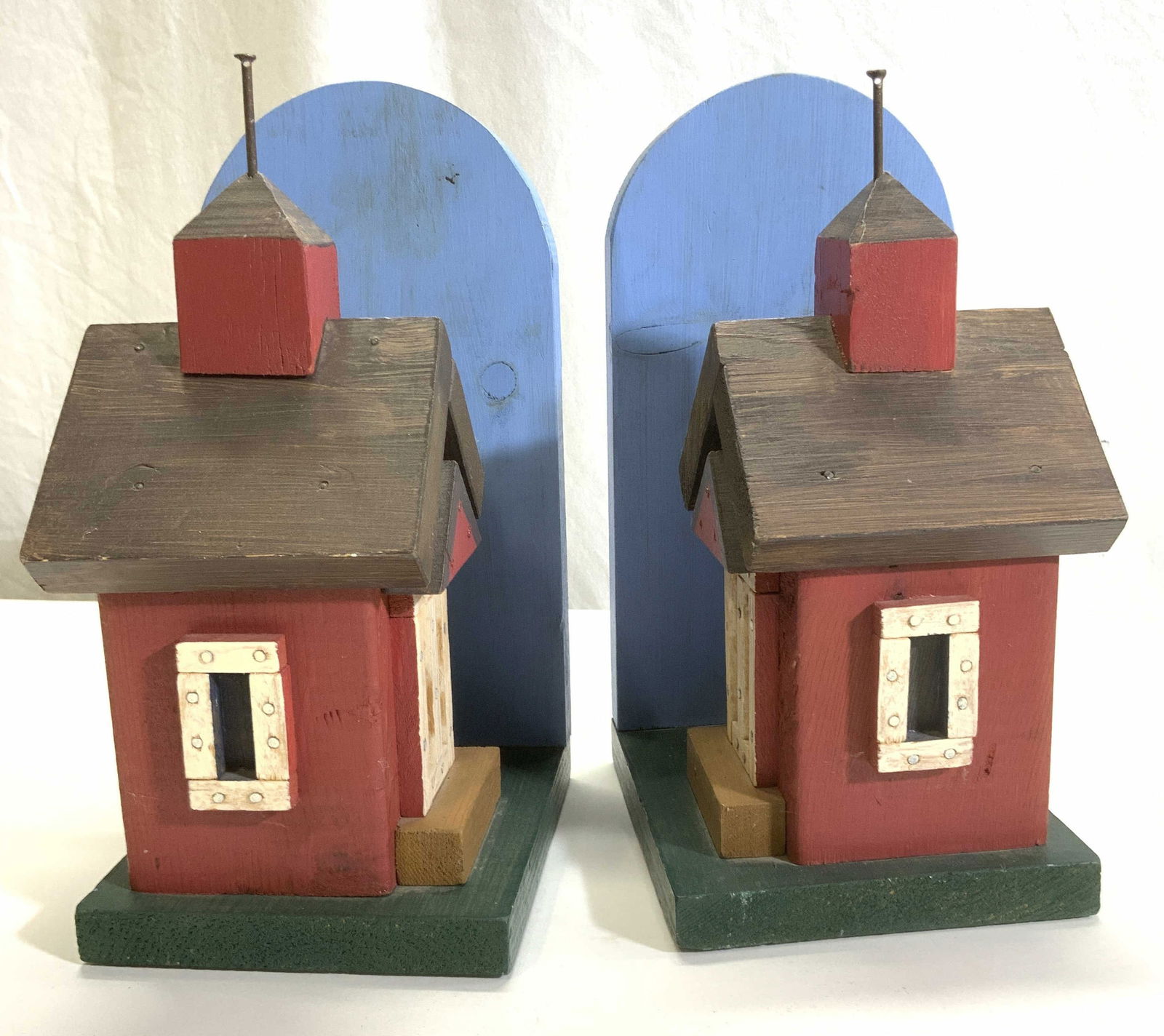 Pair Folk Art Painted Wooden Church Book Ends (1 of 6)