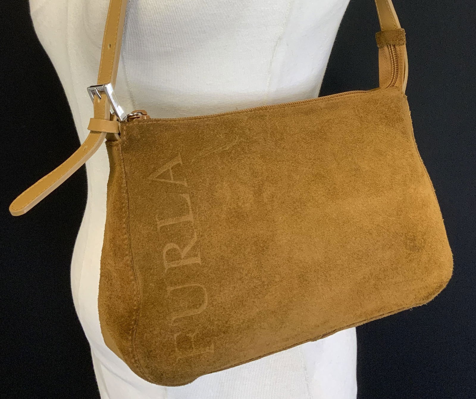 FURLA Brown Suede Handbag, Italy (1 of 9)