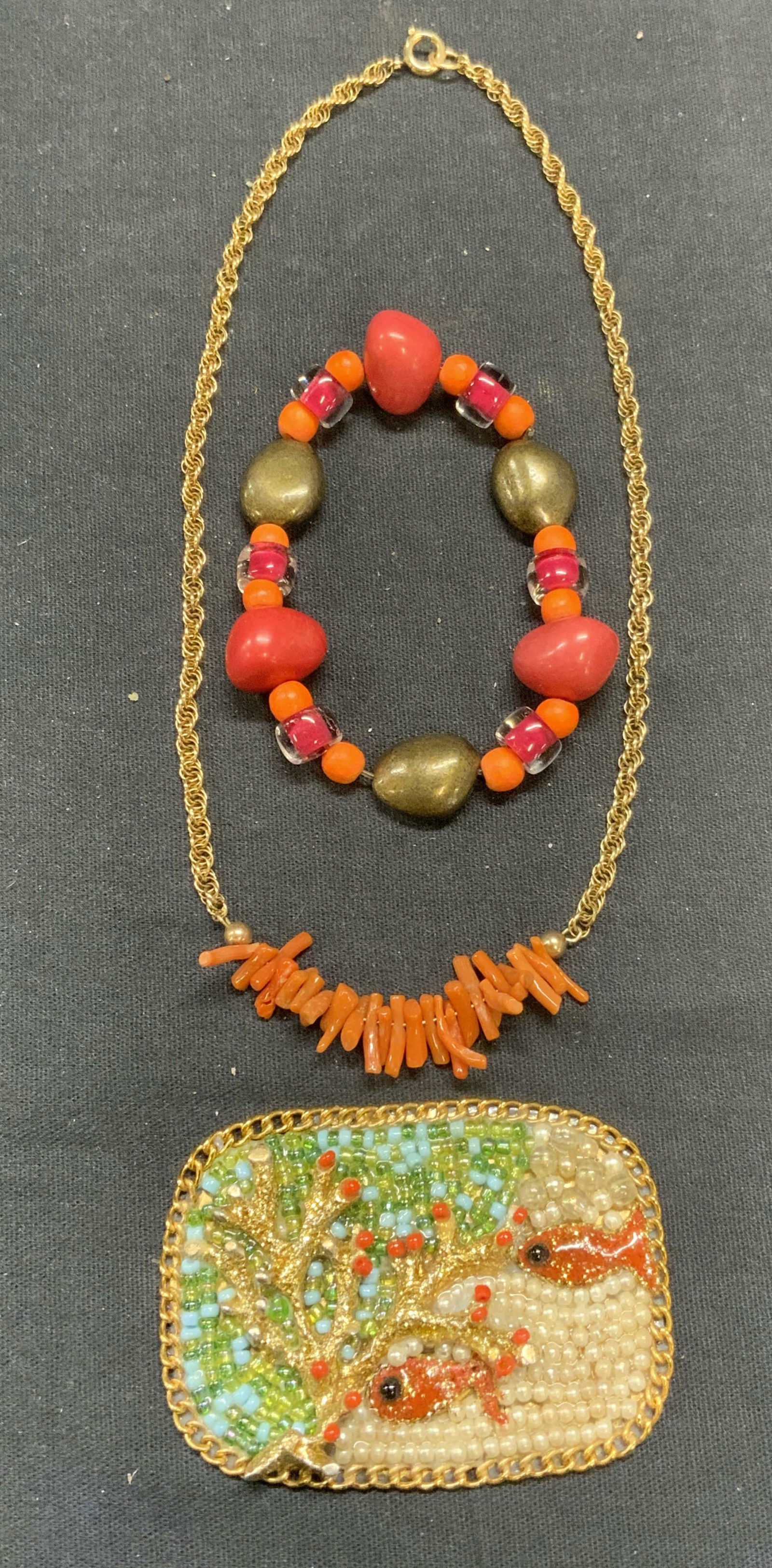 Lot 3 Gold Tone Coral Necklace, More (1 of 6)