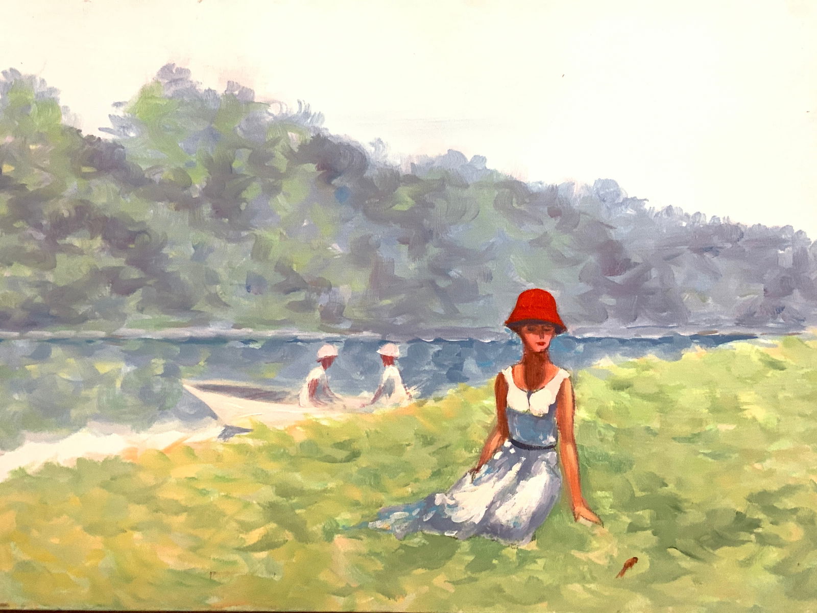 Vtg Lake Side Landscape Oil Painting 3ft (1 of 6)