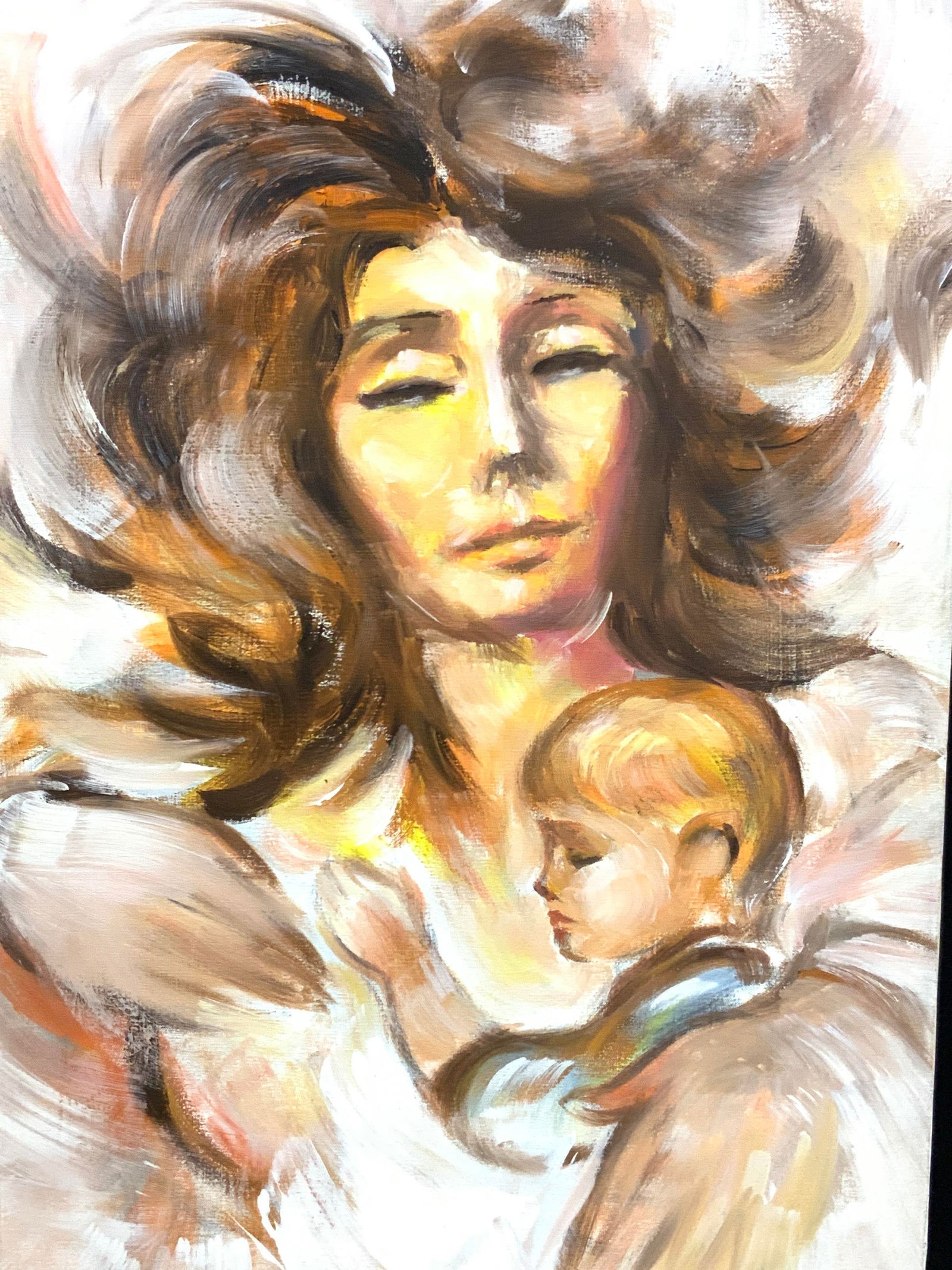 Vtg Mother& Child Oil Painting 3ft (1 of 7)