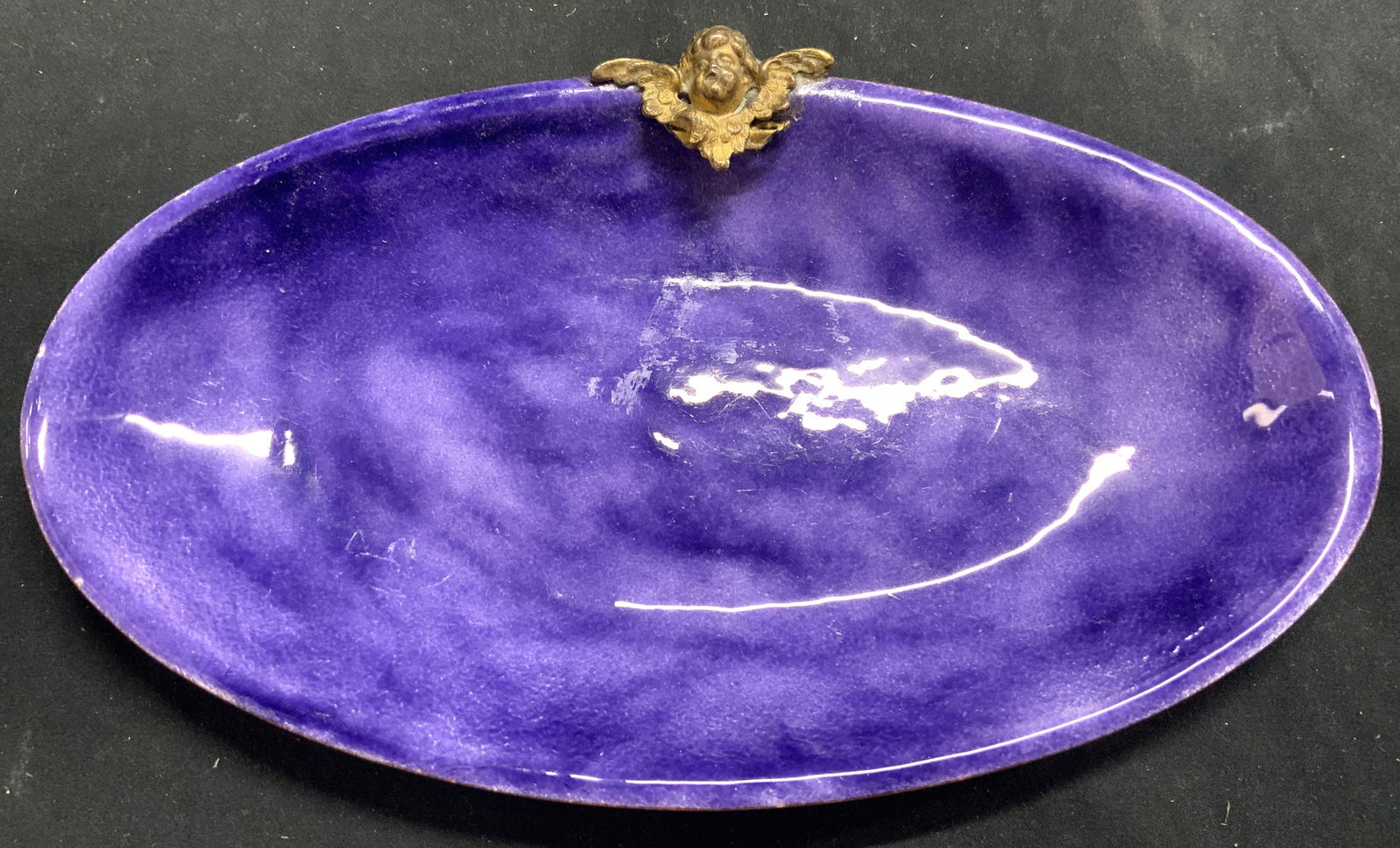 Vntg Enameled Oval Dish W Cherub Head (1 of 7)