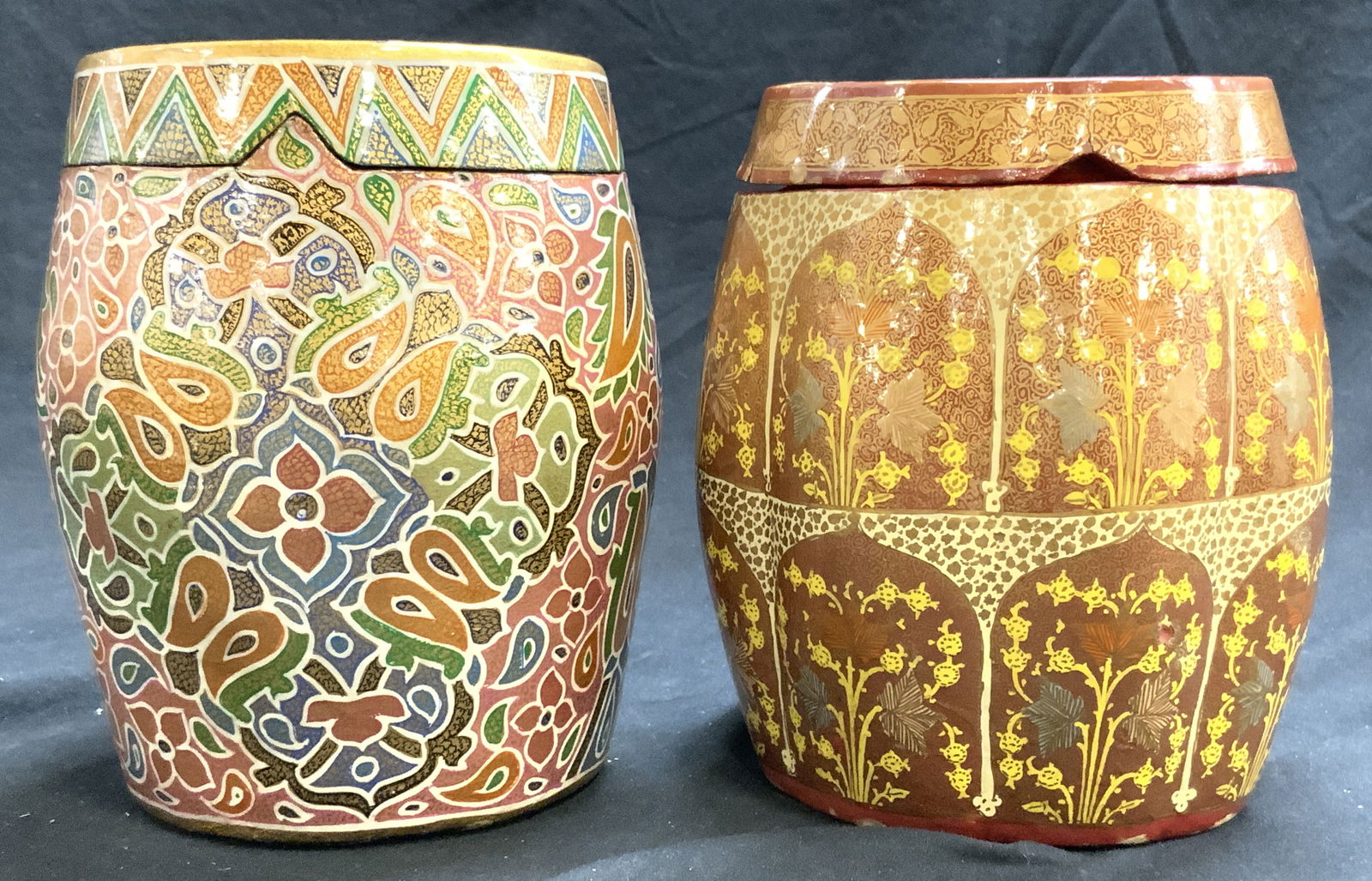 2 Lacquer Lidded Vessels W Gilt Metal Interior (1 of 9)
