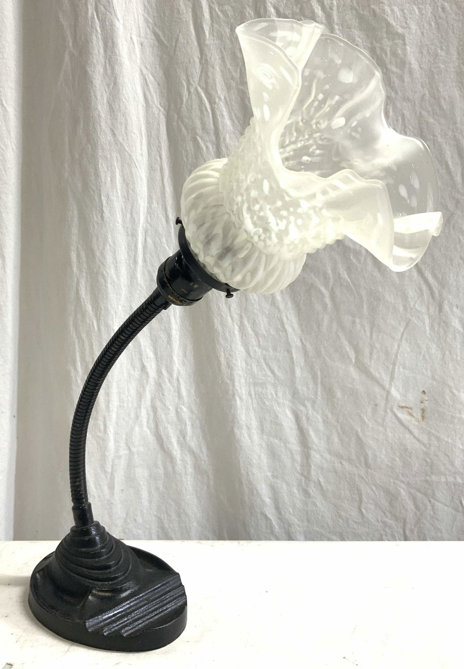 Metal Gooseneck Desk Lamp W Floral Shade (1 of 8)