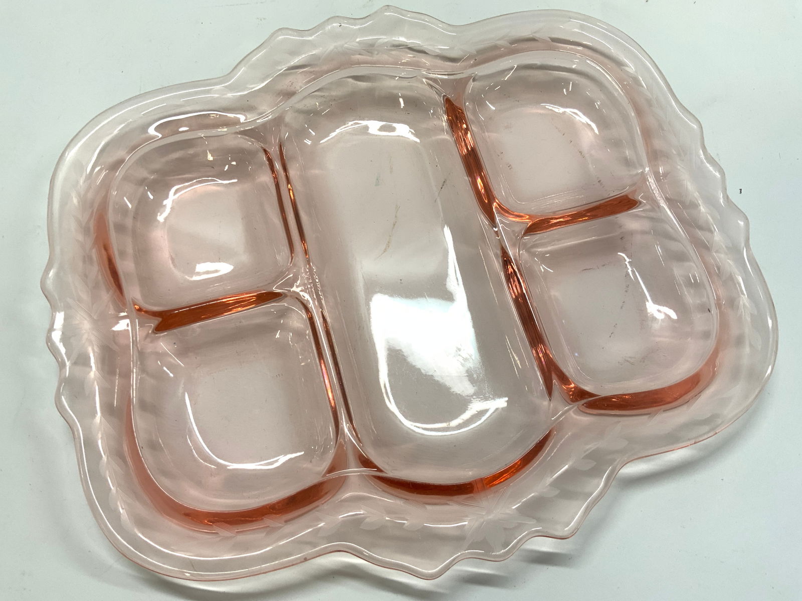 Pink Depression Glass 5 Section Appetizer Tray (1 of 6)