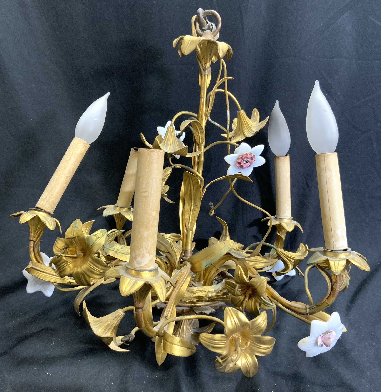 Vntg 5 Arm Gilt Metal Chandelier (1 of 8)