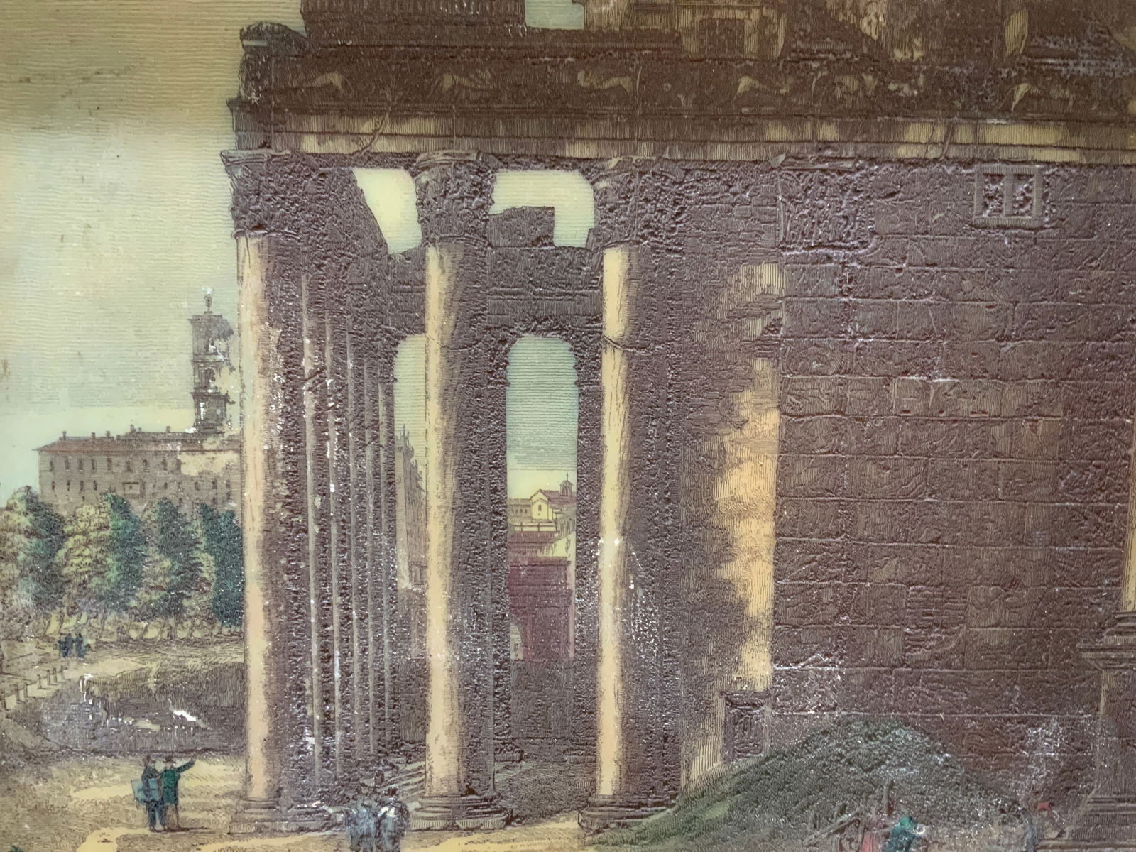 Framed Carved Temple of Antoninus Plate Etching (1 of 8)