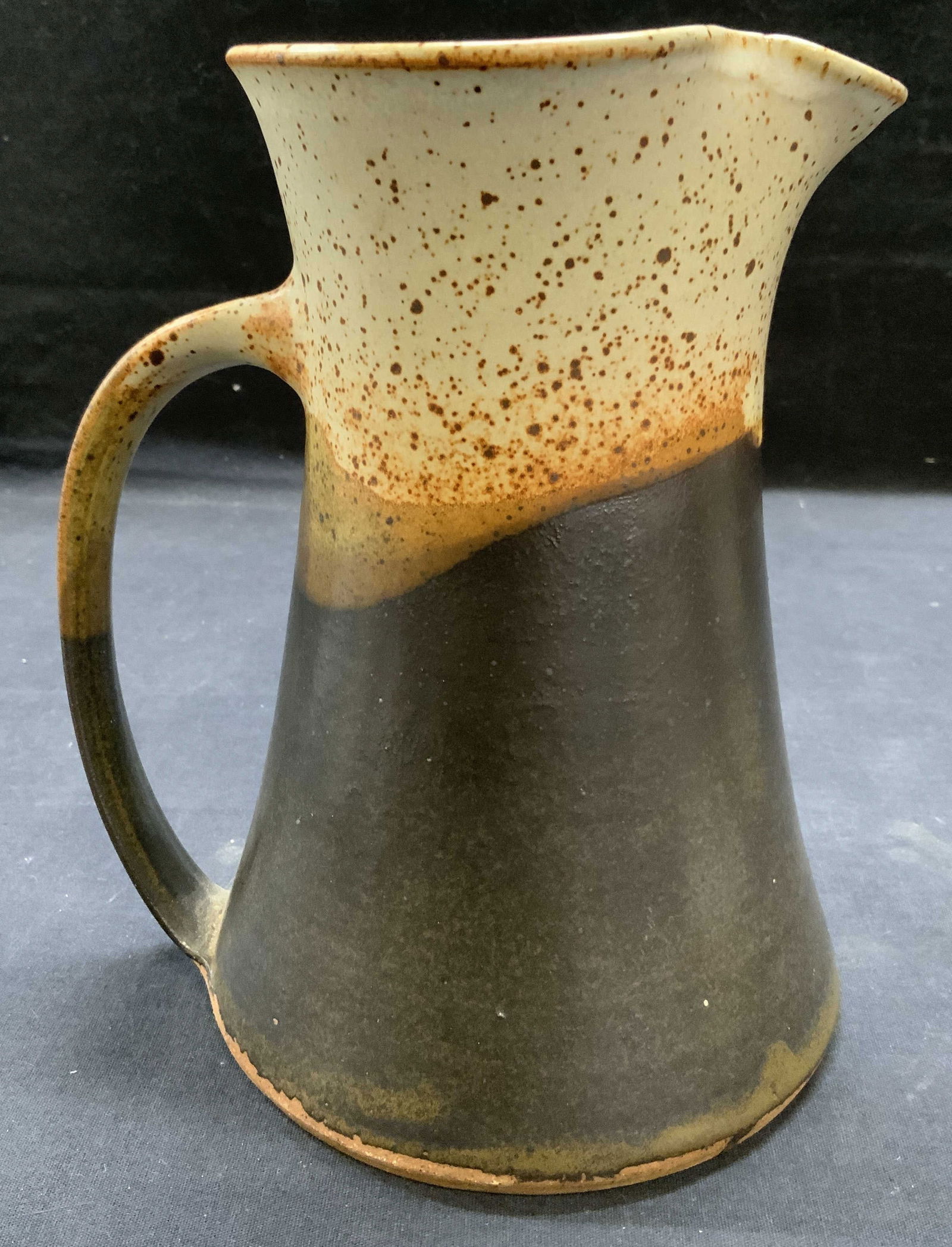 Signed Brown Salt Glaze Stoneware Pitcher (1 of 6)