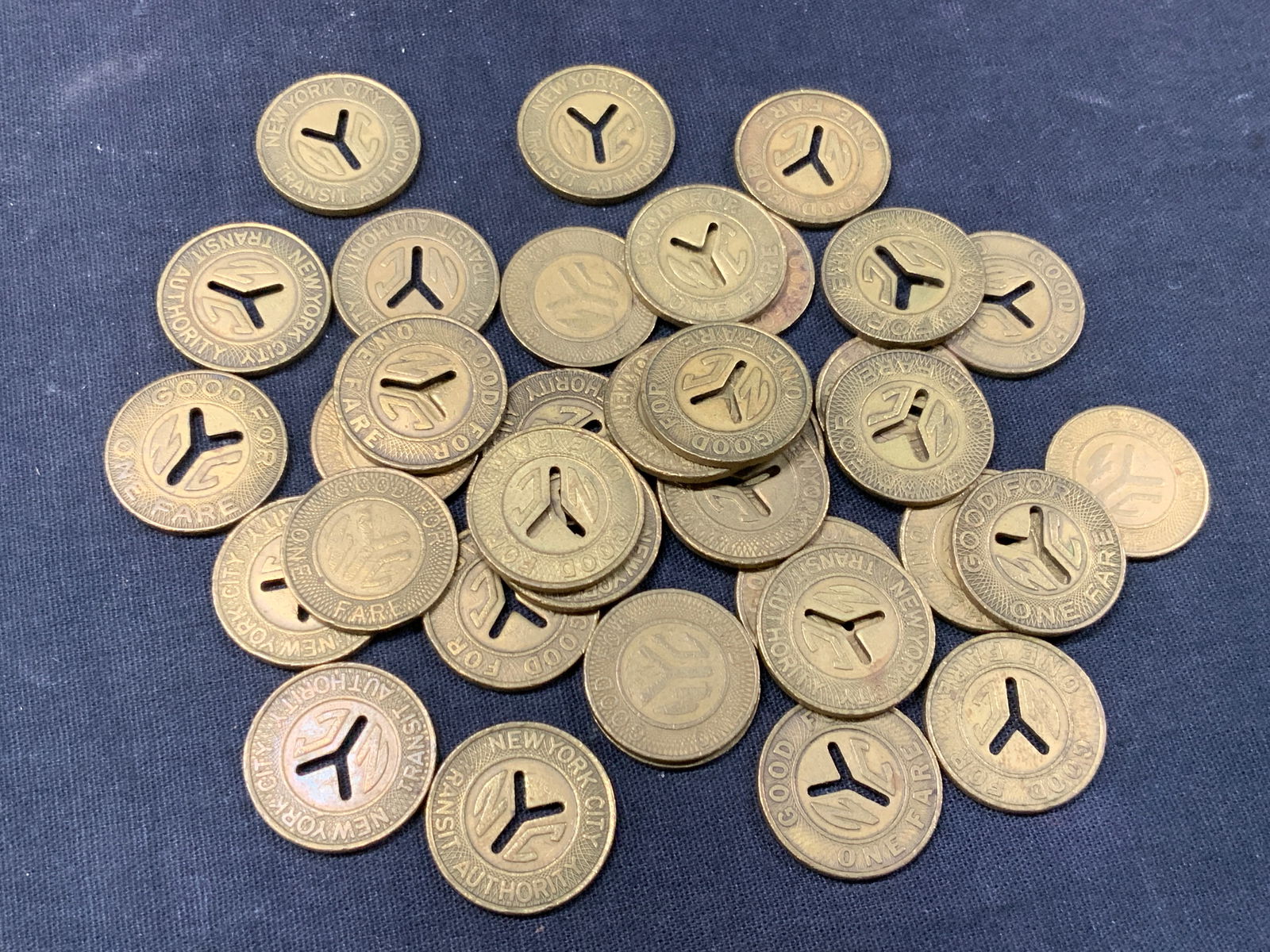 36 Vtg Brass NY Transit Authorities Subway Tokens (1 of 6)