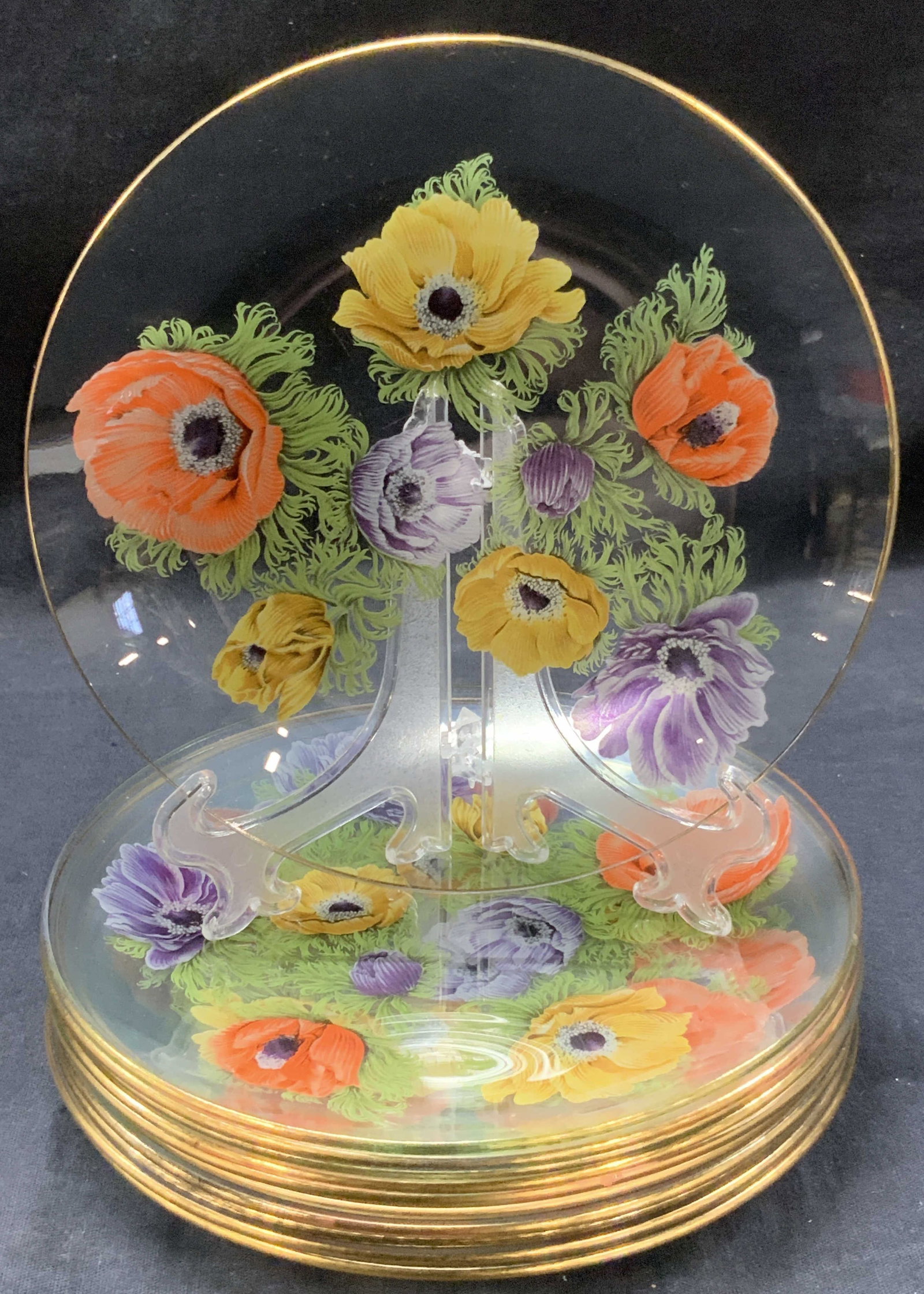 Set 11 Floral & Gilt Glass Dishes (1 of 7)