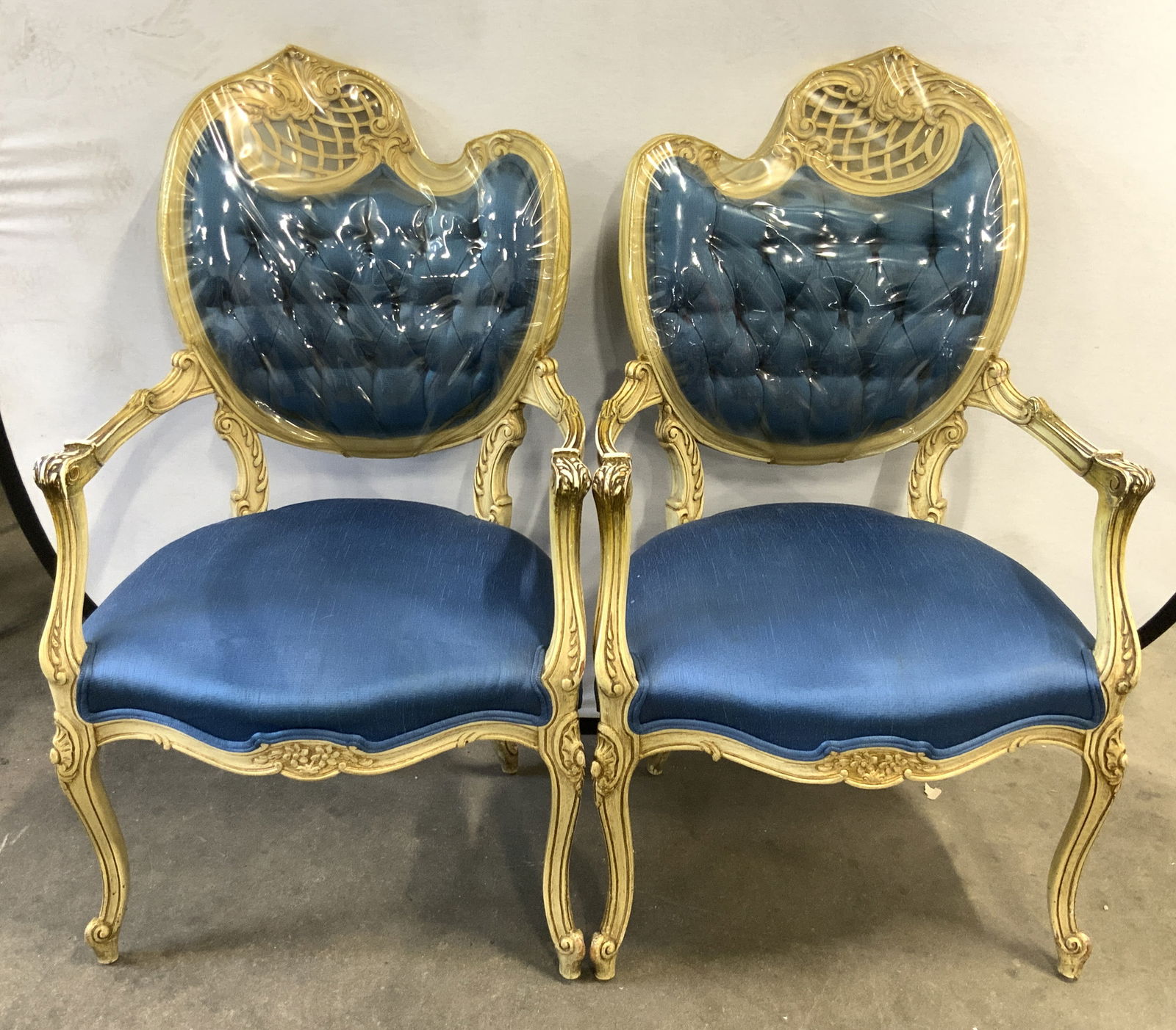 Pr Vintage Italian Rococo Style Blue Uph Armchairs (1 of 11)