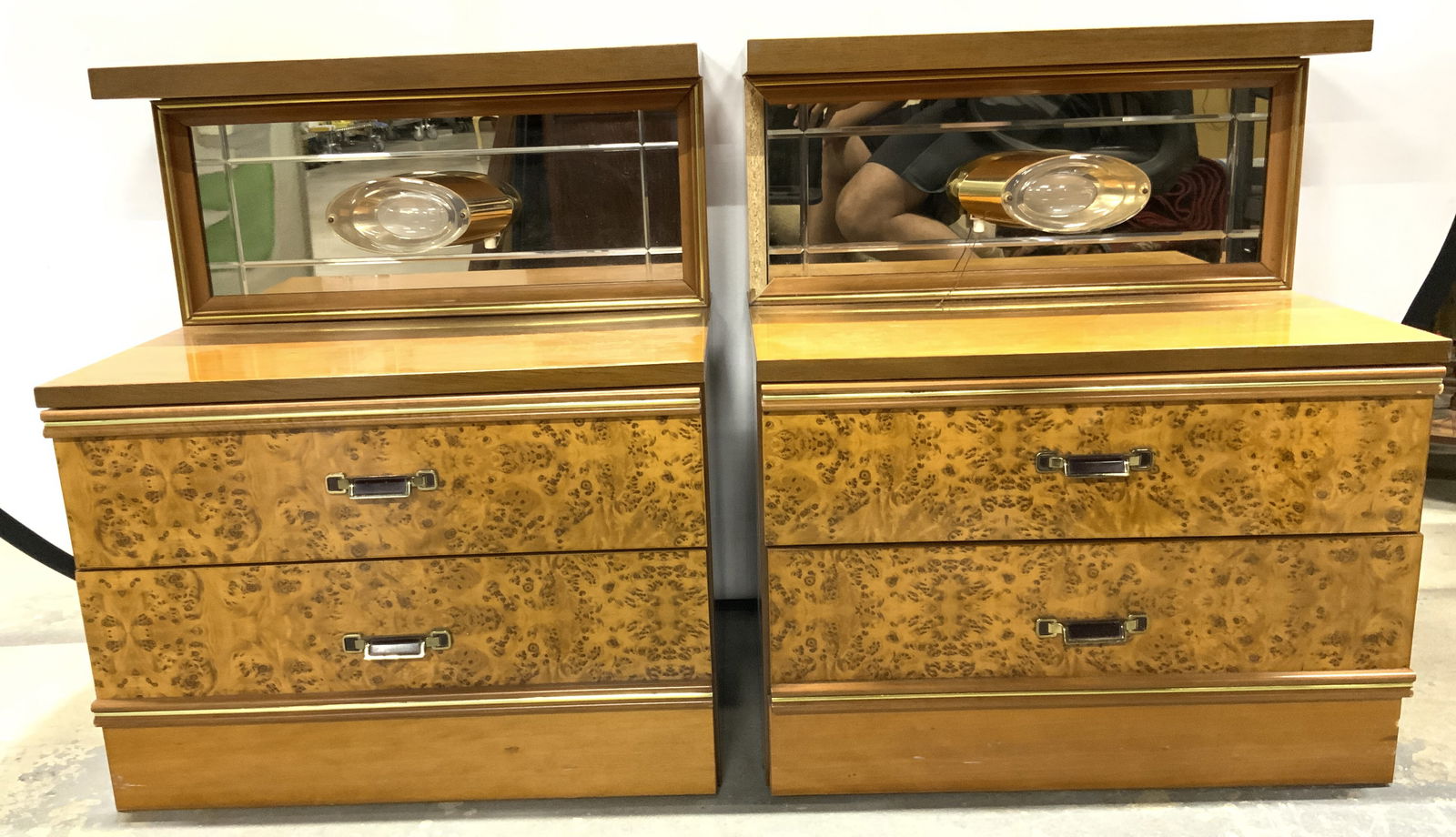 Pr Art Deco Style Burlwood Nightstands W Drawers (1 of 8)