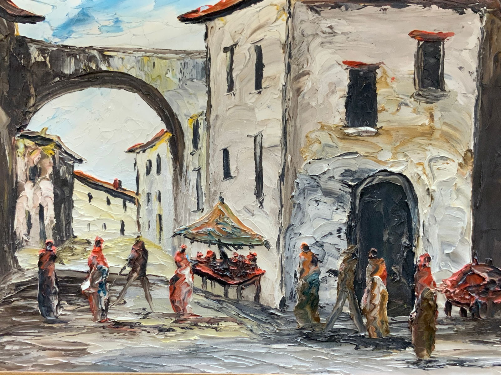 Homer Costello Sgd Steet Scene Oil Painting 49in (1 of 11)