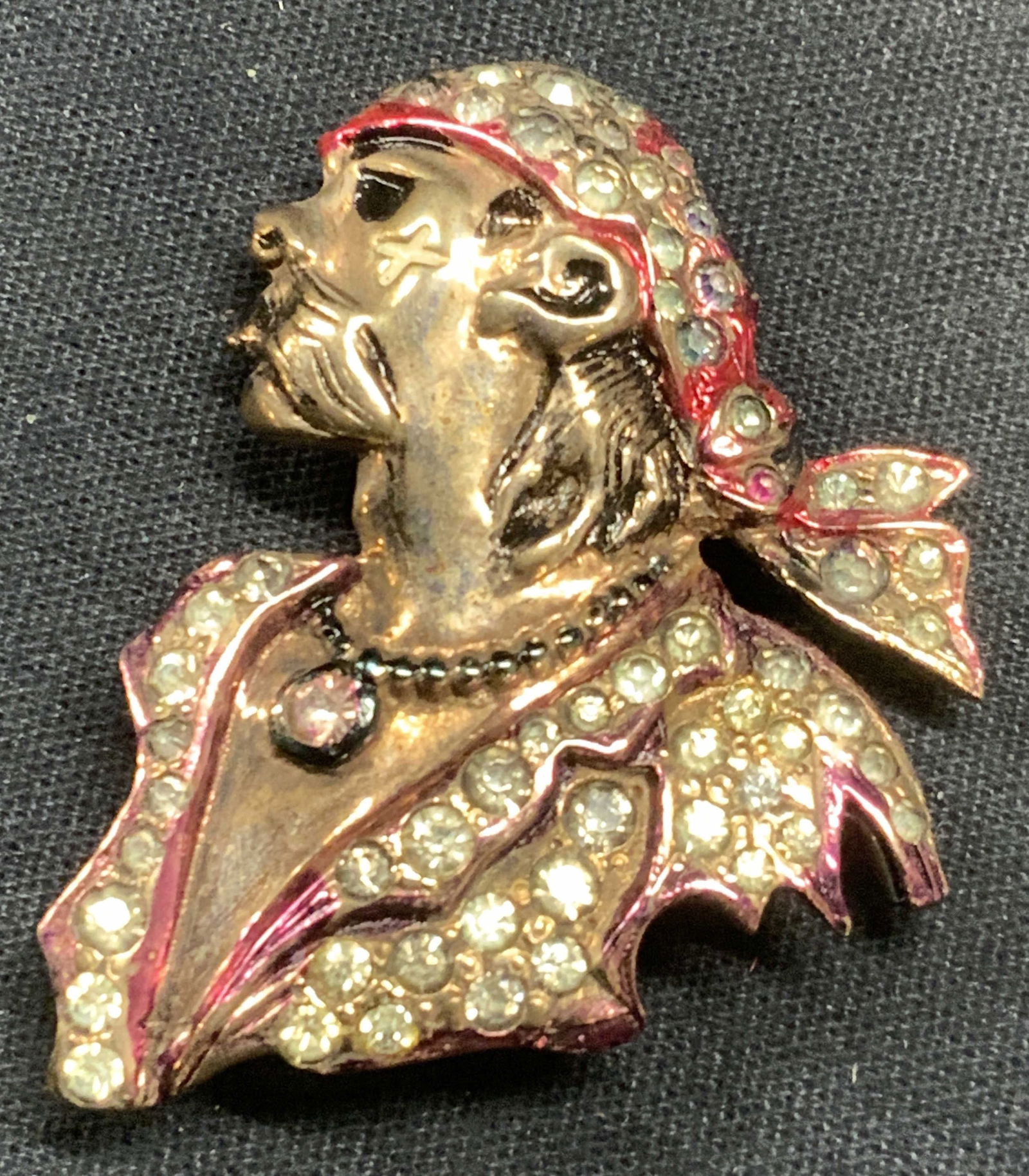 Vintage Gold Tone Crystal Pirate Brooch (1 of 6)