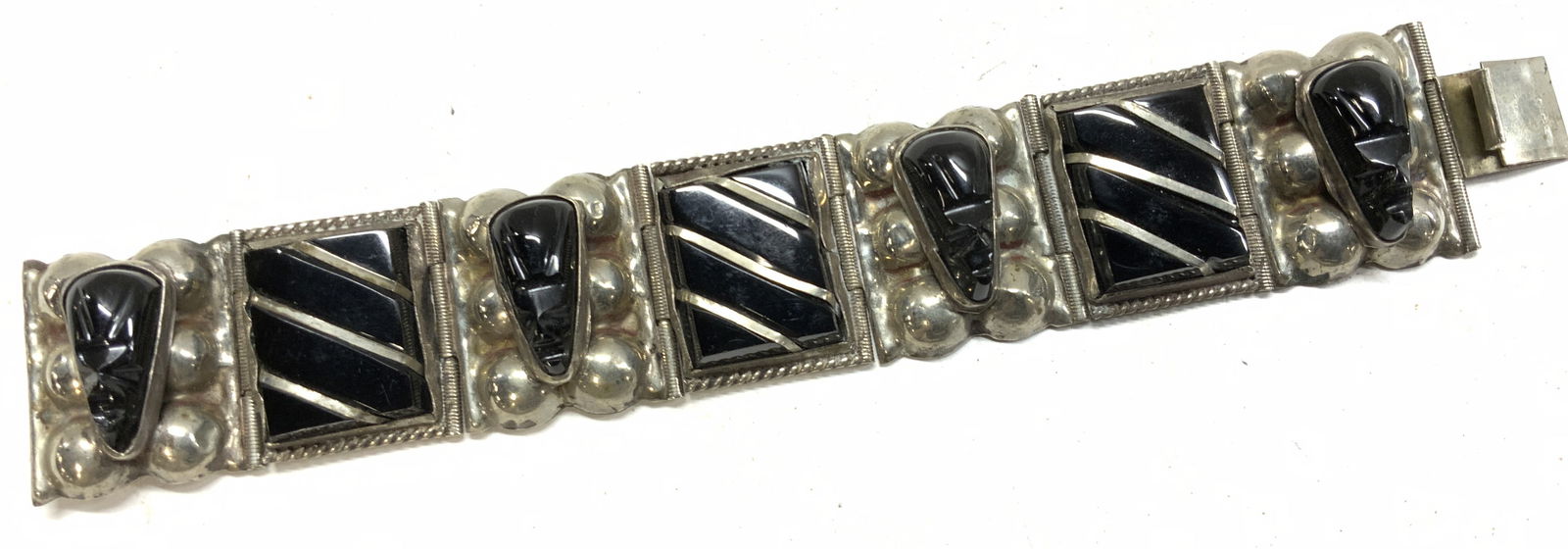 Chunky Mexican Sterling Silver Onyx Bracelet (1 of 7)