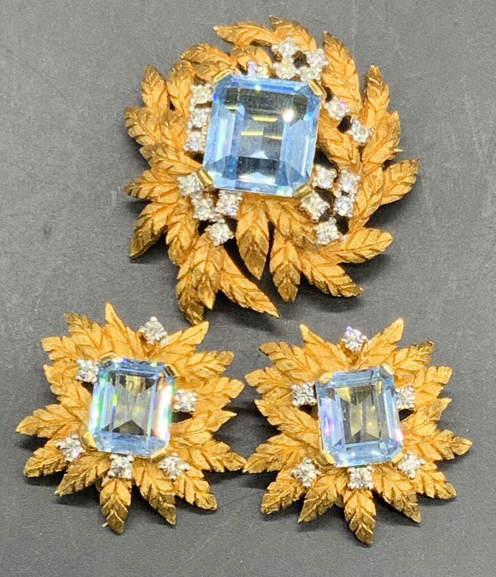 JOMAZ Vintage Blue Crystal Earrings & Brooch Set (1 of 9)