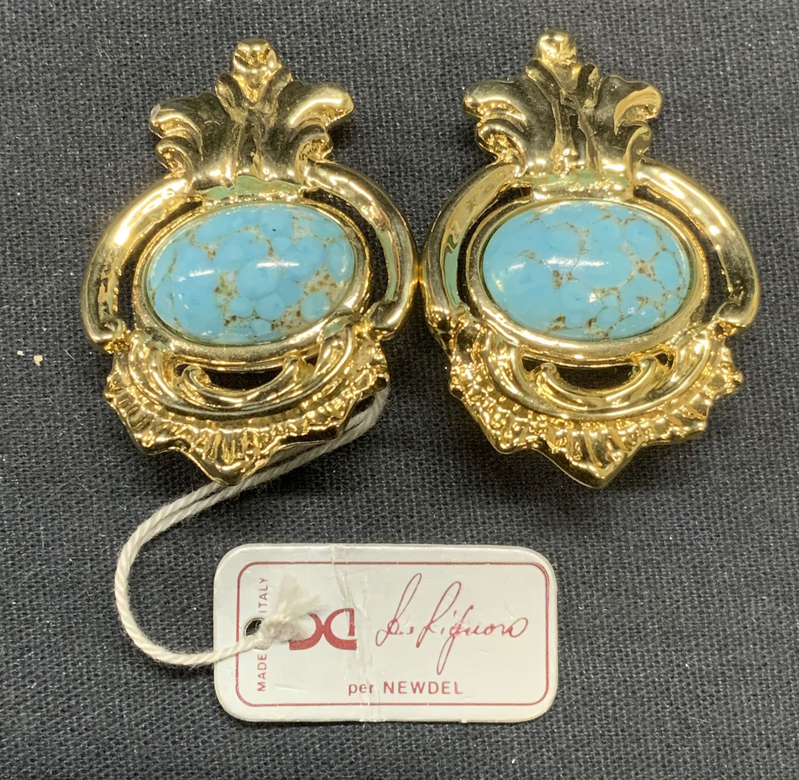 De Liguoro Turquoise Cabochon Earrings, Italy (1 of 6)