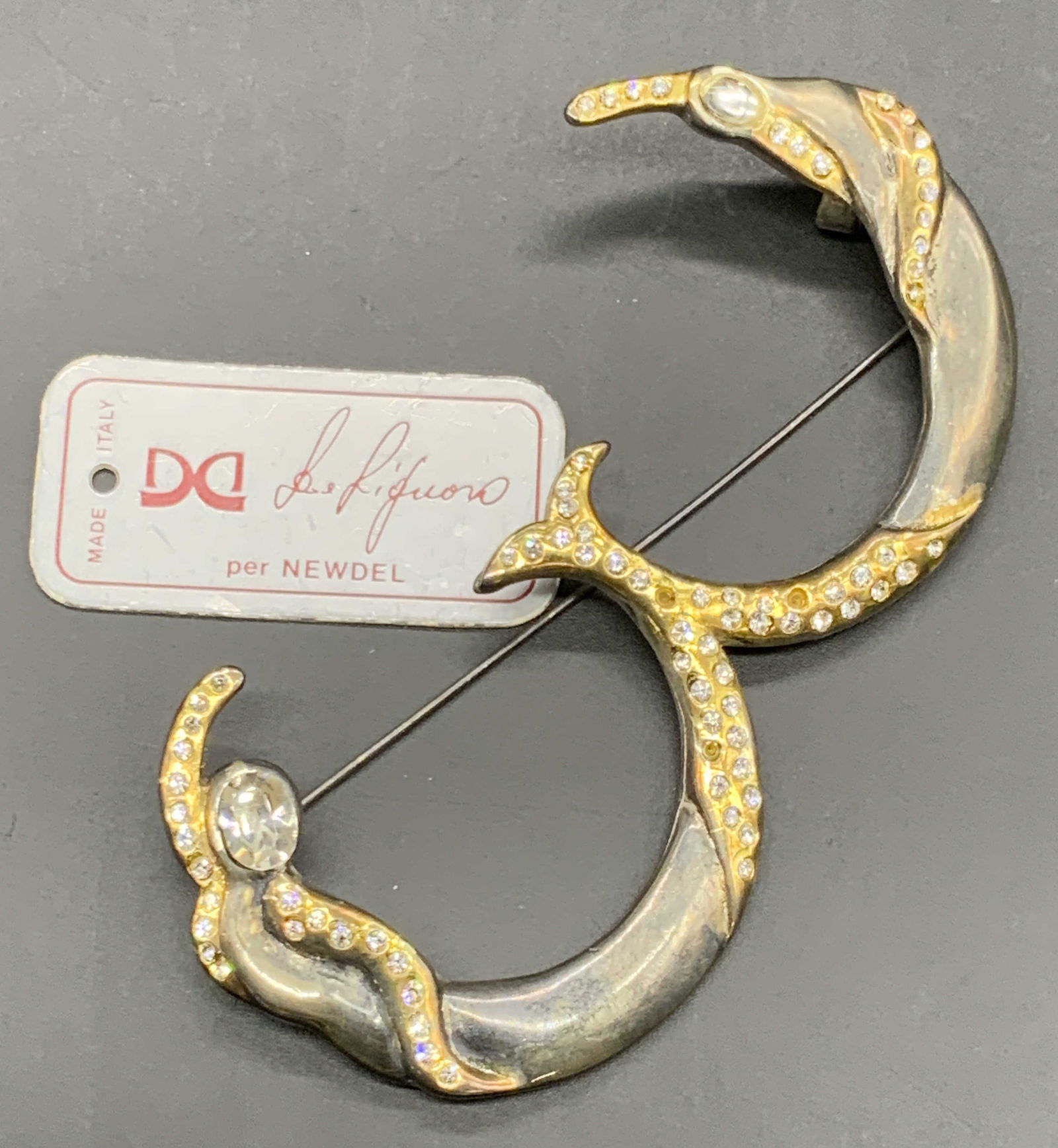 DE LIGUORO ITALY Number 3 Metal Brooch, Org Tag (1 of 10)