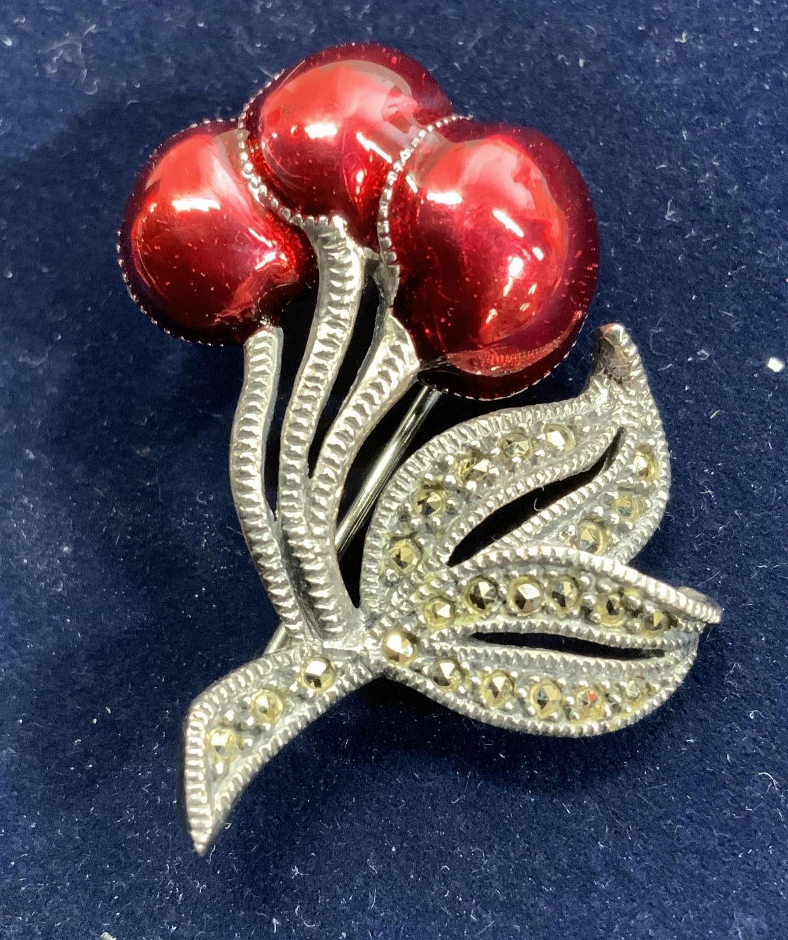 JJ Sterling Silver Cherry Brooch w Red Enamel (1 of 6)