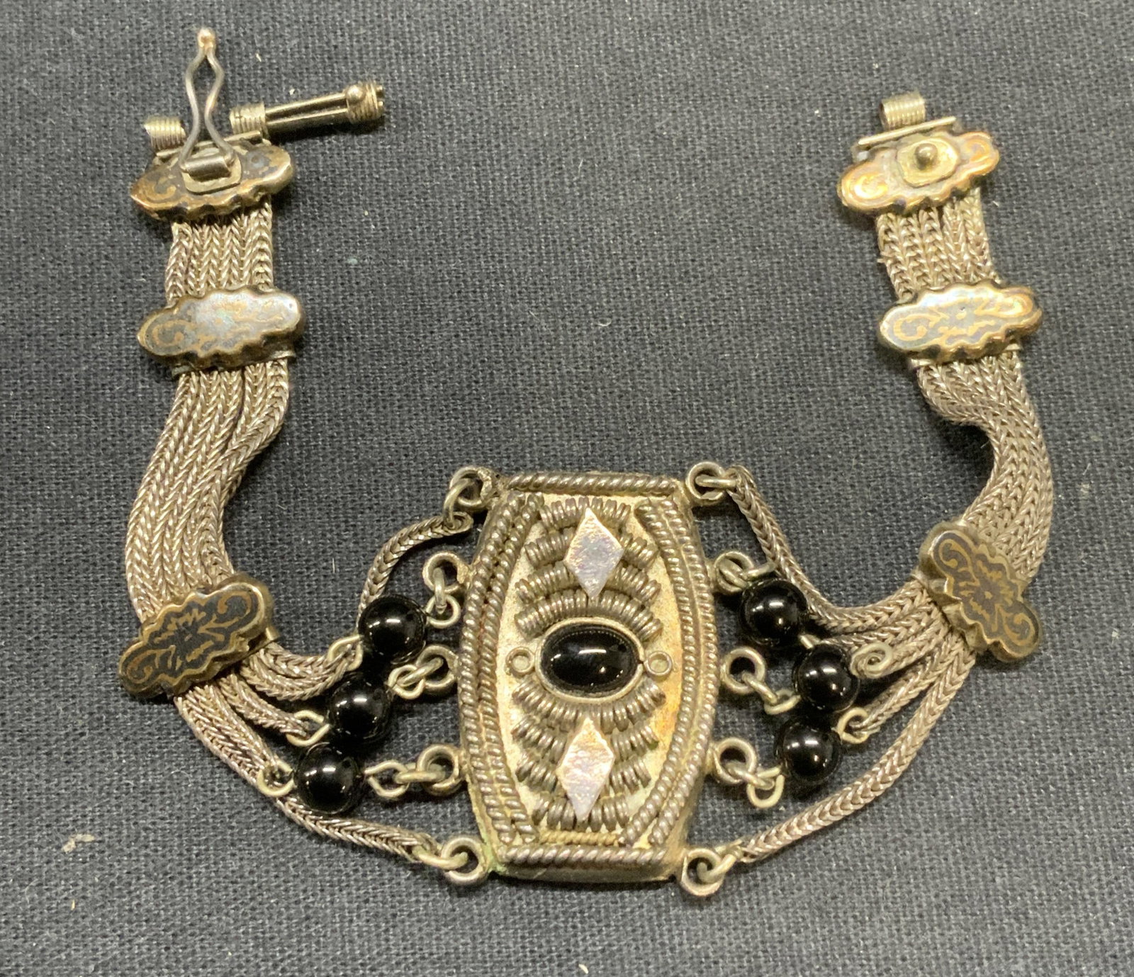 Vintage 980 Silver & Onyx Bracelet (1 of 6)