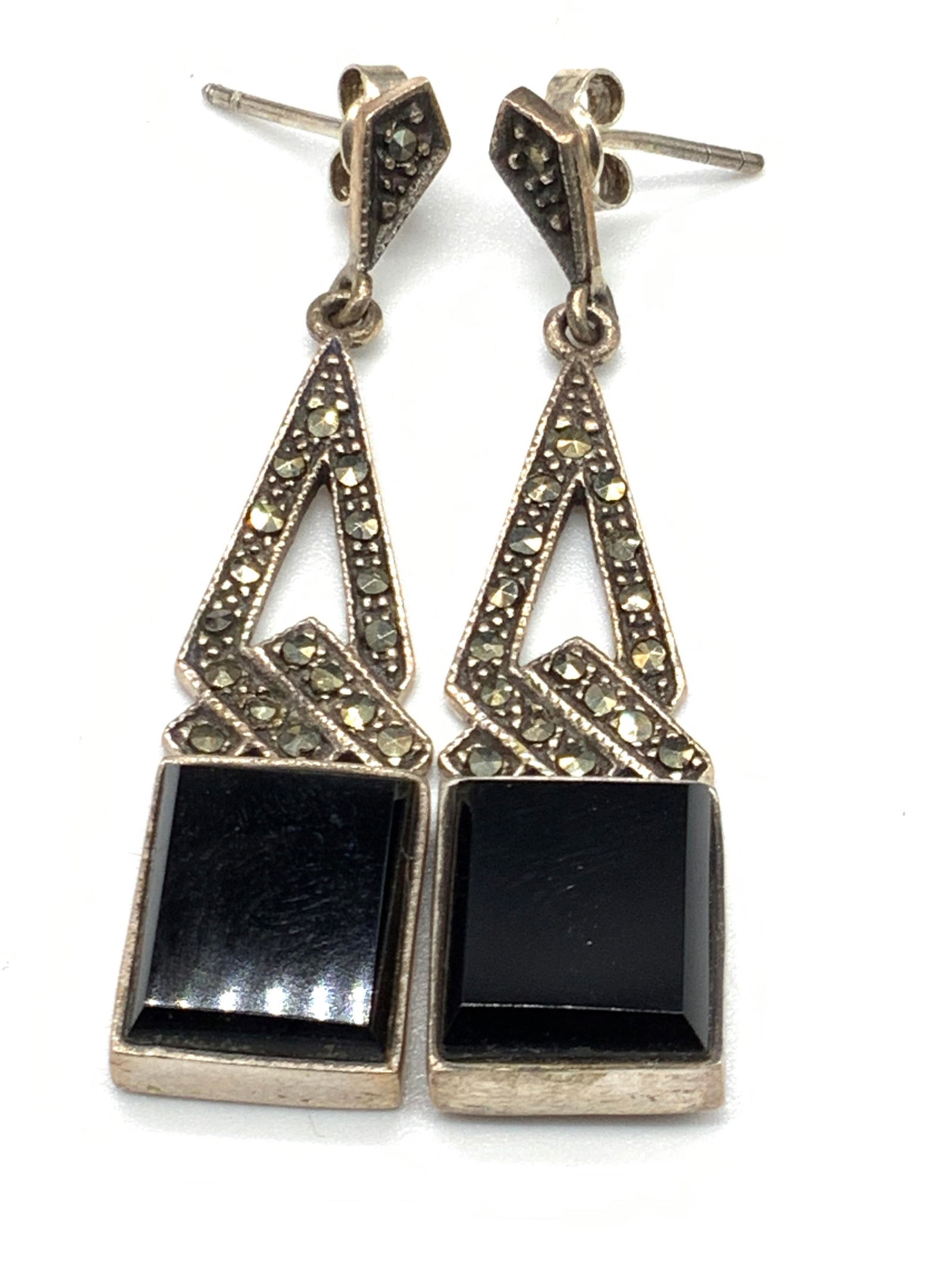 STERLING SILVER Vintage Marcasite Drop Earrings (1 of 6)