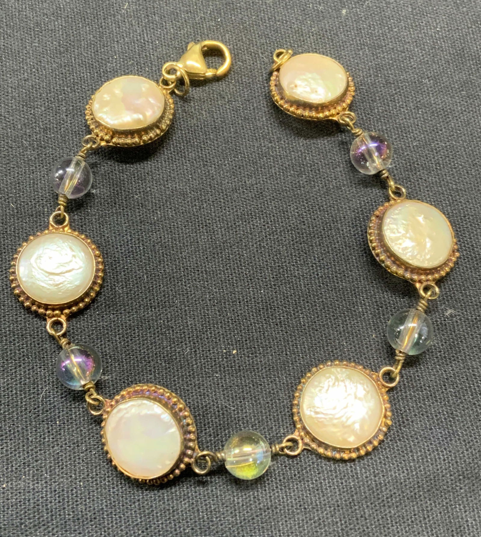 Signed Sterling Silver & Pearl Bracelet (1 of 6)