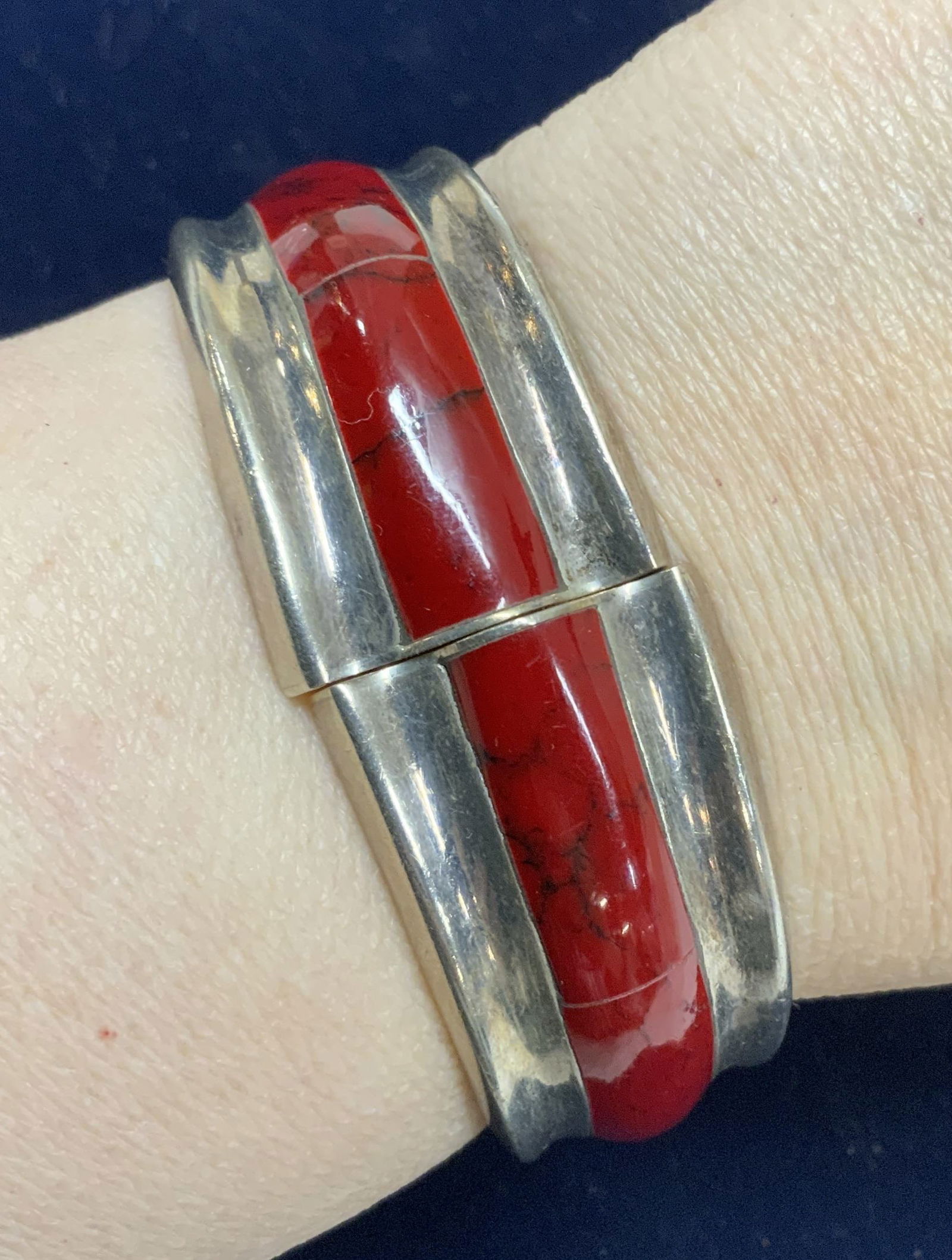 Sterling Silver Hinged Cuff Bracelet, Mexico (1 of 6)