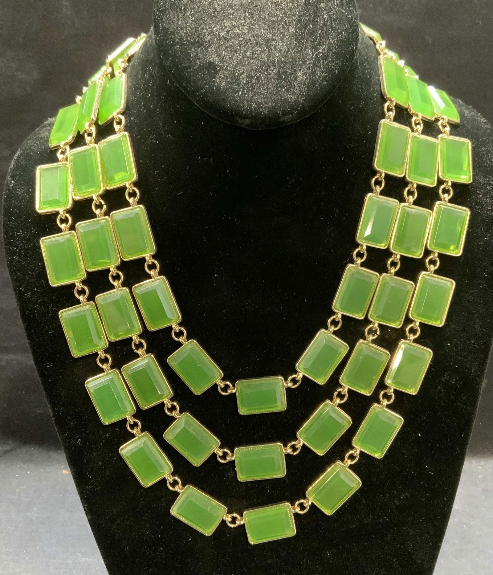 Gold Tone Green Crystal Multi Strand Necklace (1 of 6)