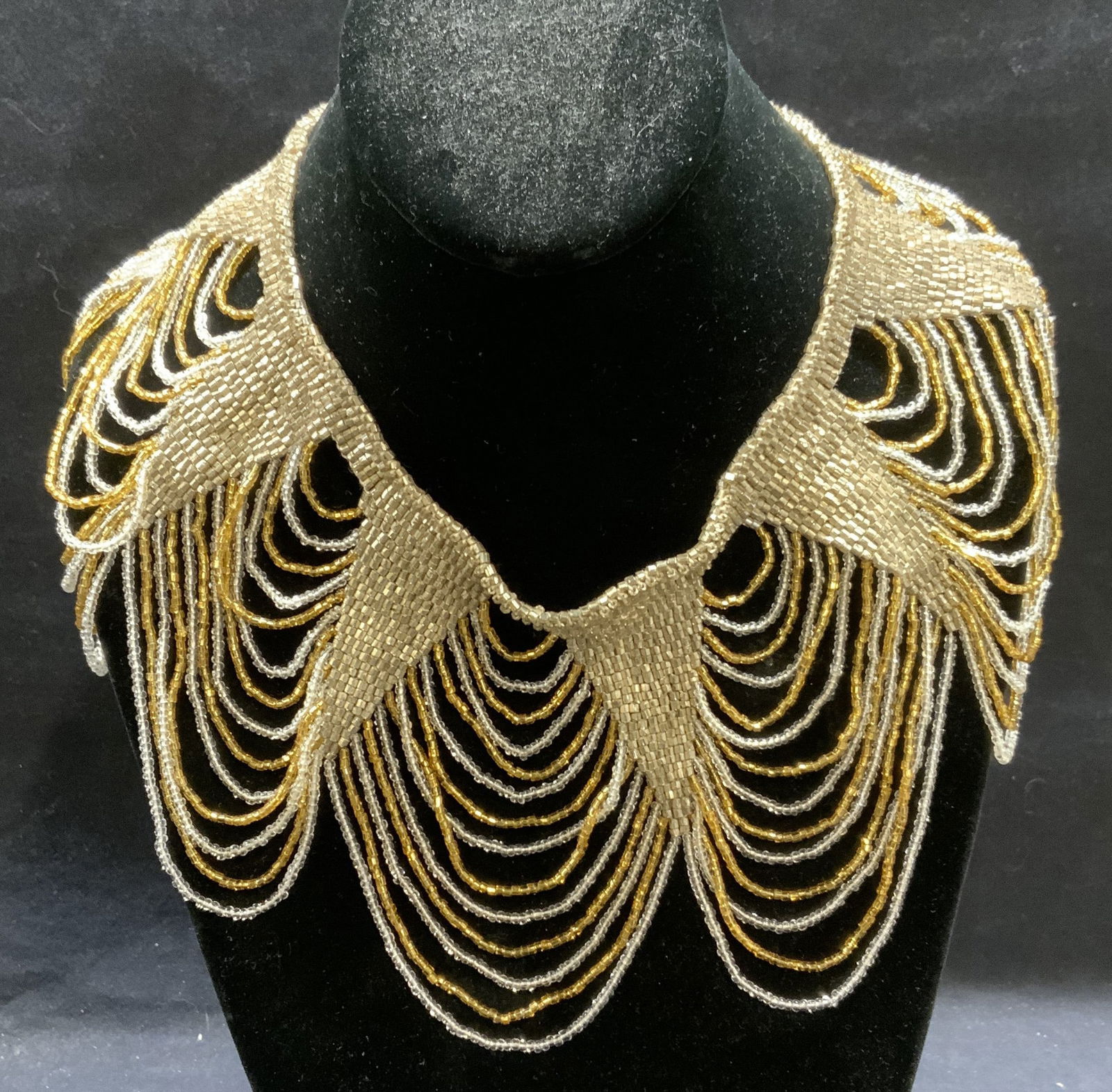 Vintage Gold & Silver Tone Beaded Bib Necklace (1 of 6)