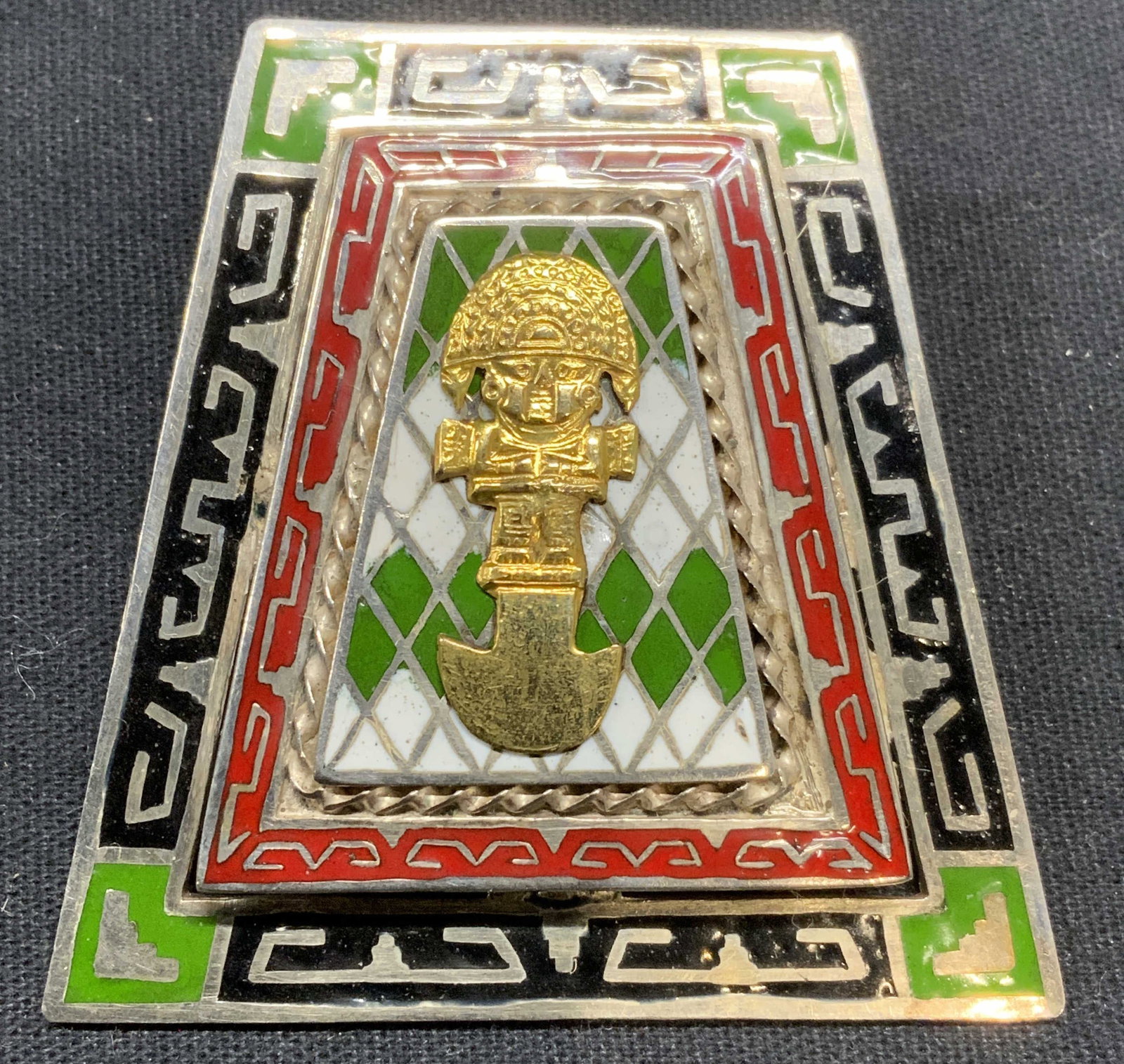 Sterling Silver & 18K Gold Aztec Style Brooch (1 of 6)