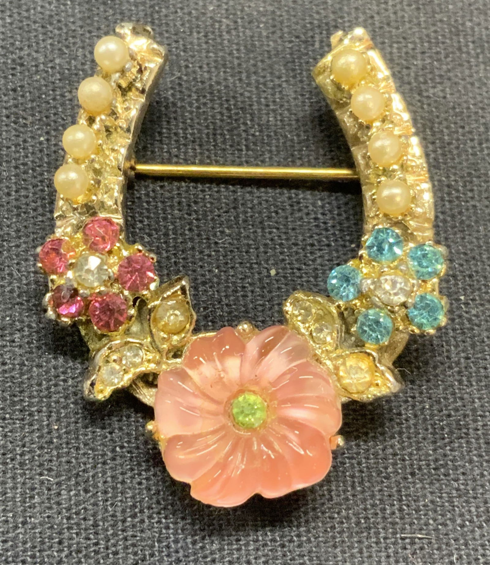 Vintage Coro Horseshoe Crystal Flower Brooch (1 of 6)