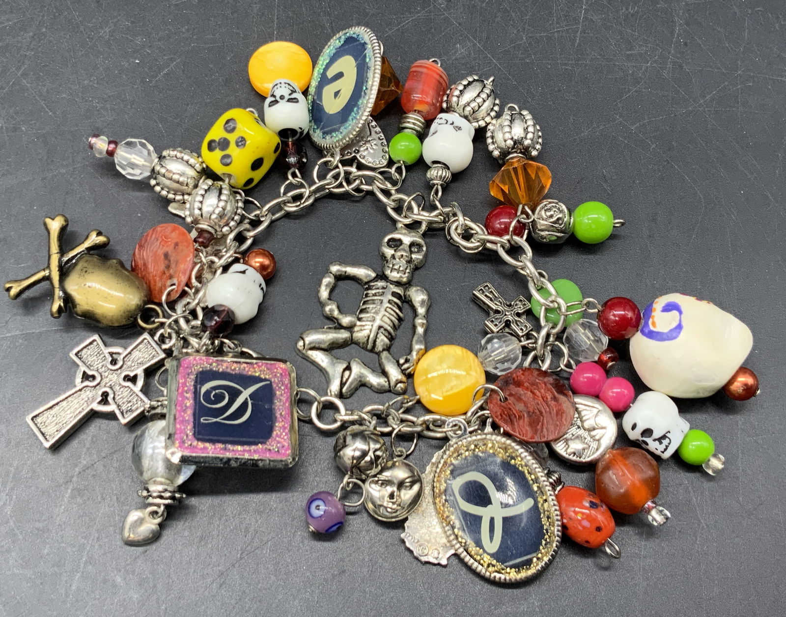 Sterling Silver Beaded Skull Charm Bracelet (1 of 8)