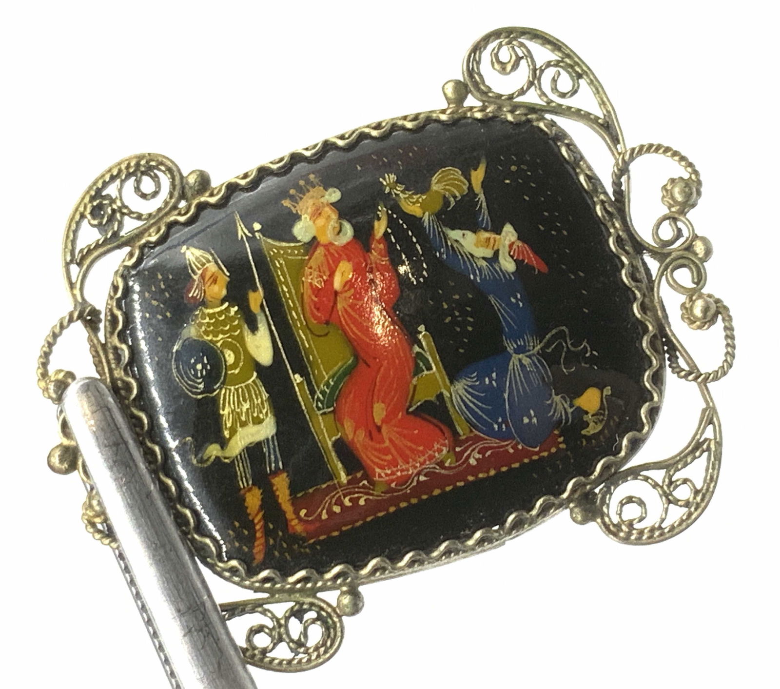 Vintage Signed Handmade Russian Lacquer Brooch (1 of 9)