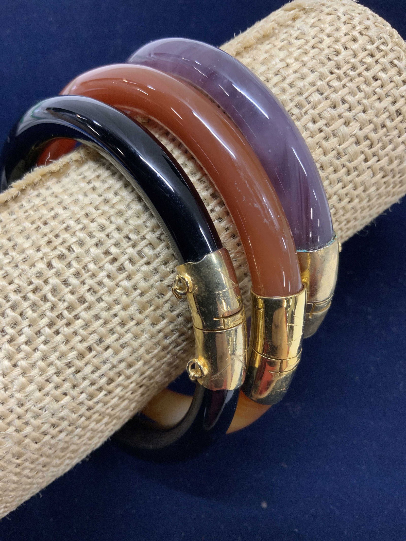 Lot 3 Asian Hinged Bangles w Gold Tone Hardware (1 of 6)