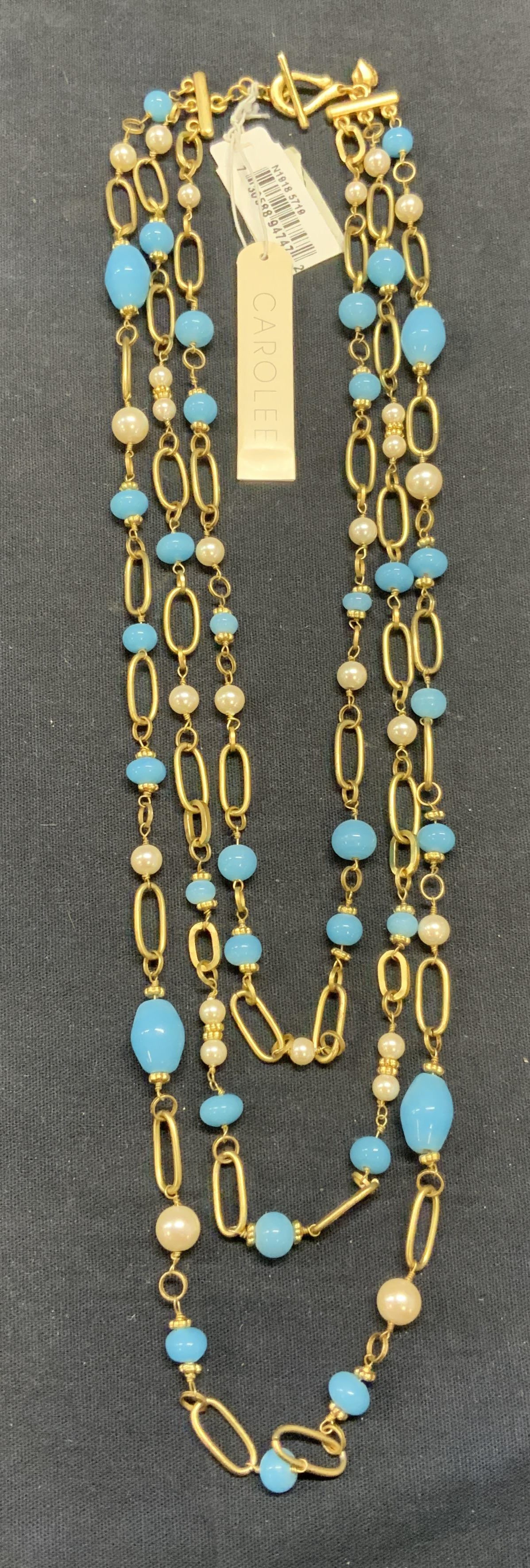 Carolee Gold Tn Blue Beaded 3 Strand Necklace NWT (1 of 6)