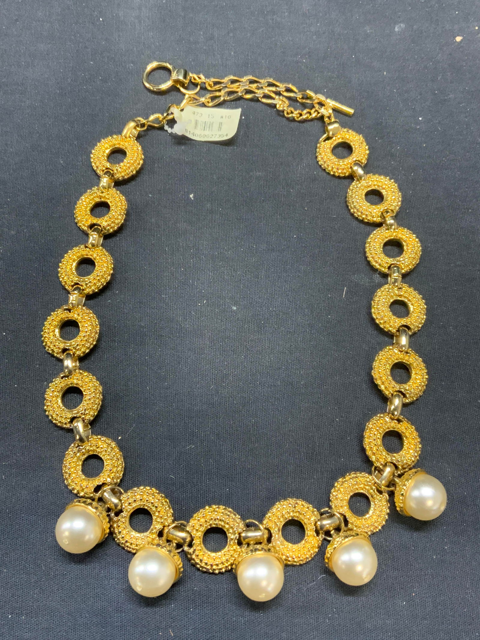 Gold Tone Open Circle Faux Pearl Necklace NWT (1 of 6)