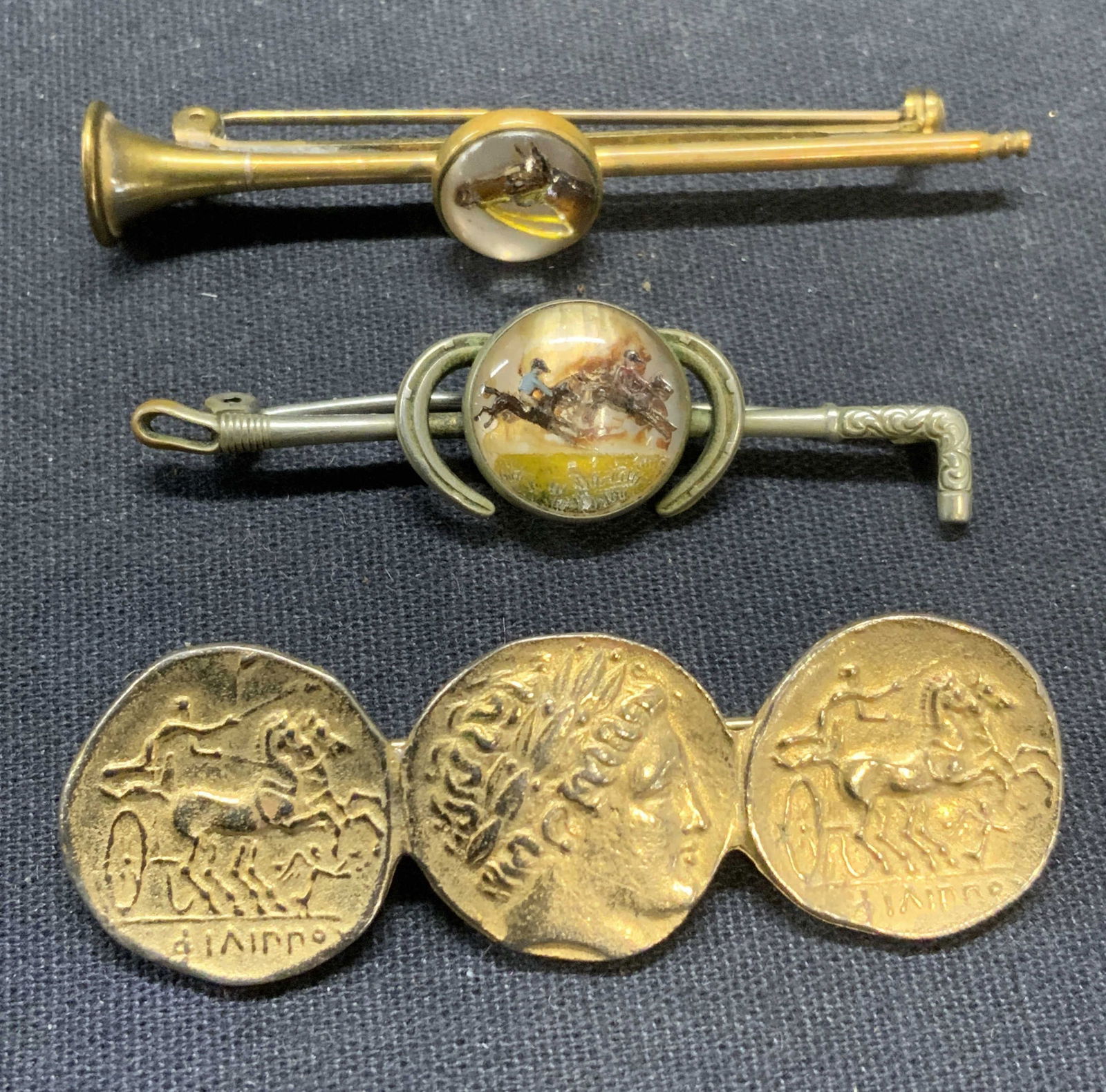 Lot 3 Vtg Gold & Silver Tn Equestrian Brooches (1 of 7)