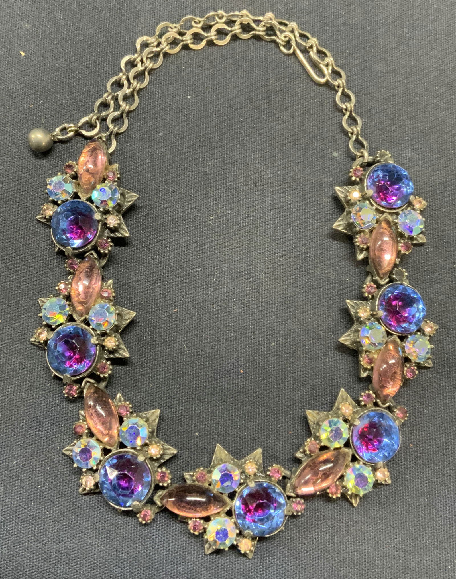 Vtg FLORENZA Silver Tn Blue Crystal Necklace (1 of 6)