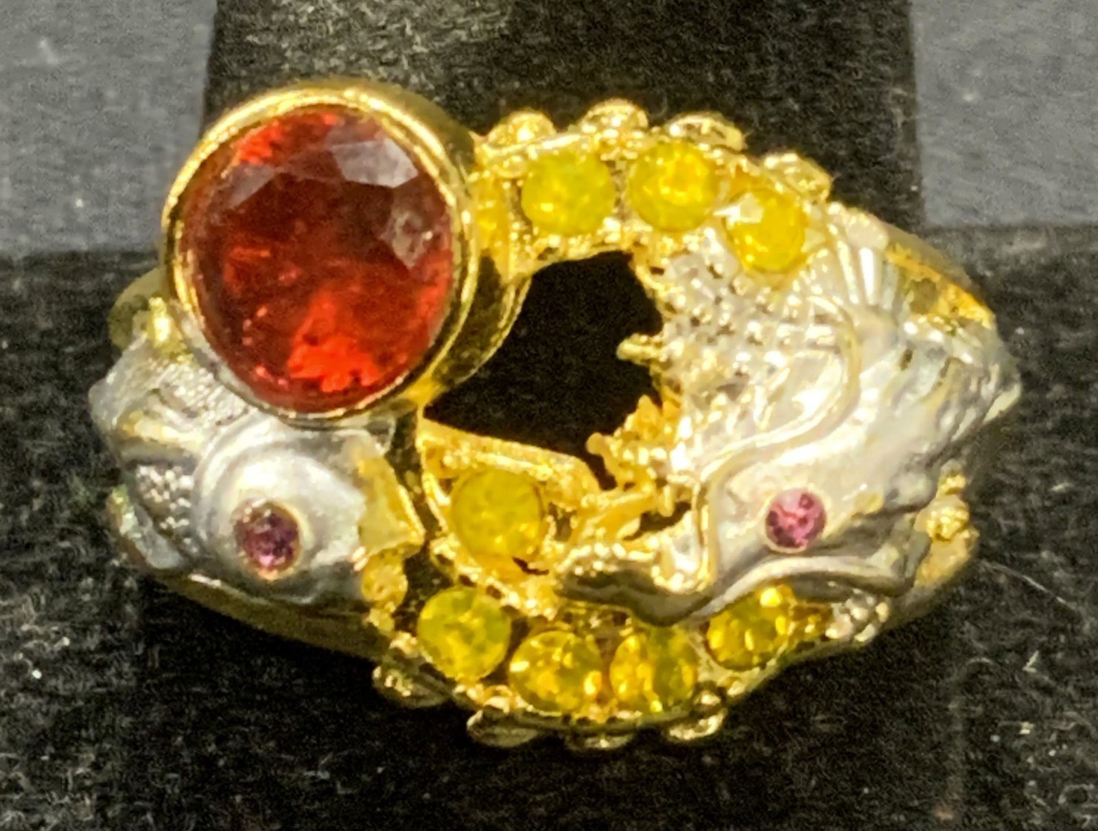 Gold & Silver Tone Crystal Fish Ring (1 of 6)