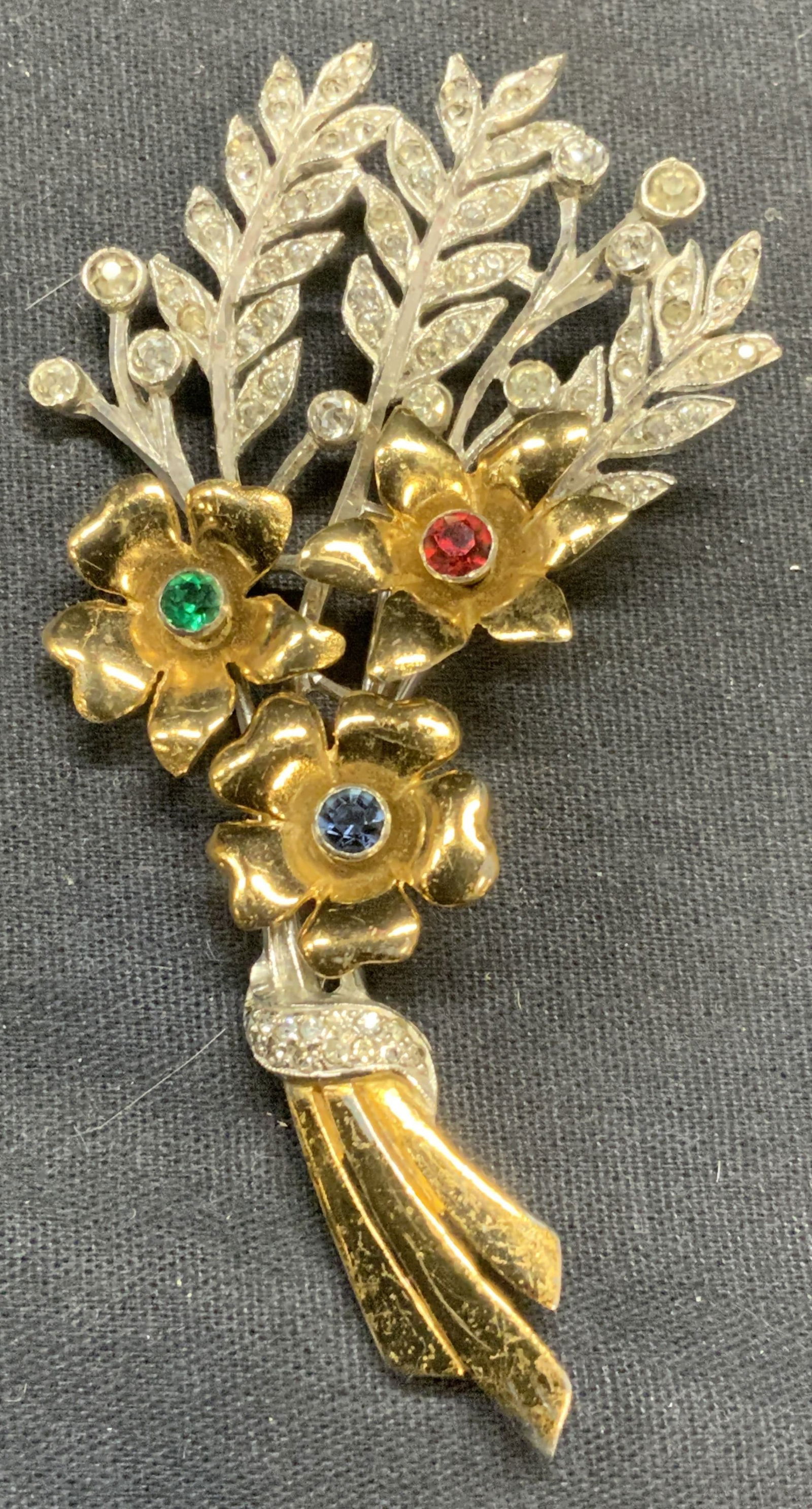 Silver & Gold Tone Crystal Flower Brooch (1 of 6)
