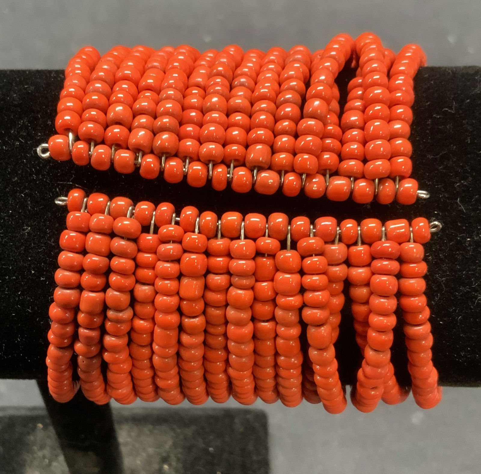 Red Seed Beaded Coral Style Cuff Bracelet (1 of 6)