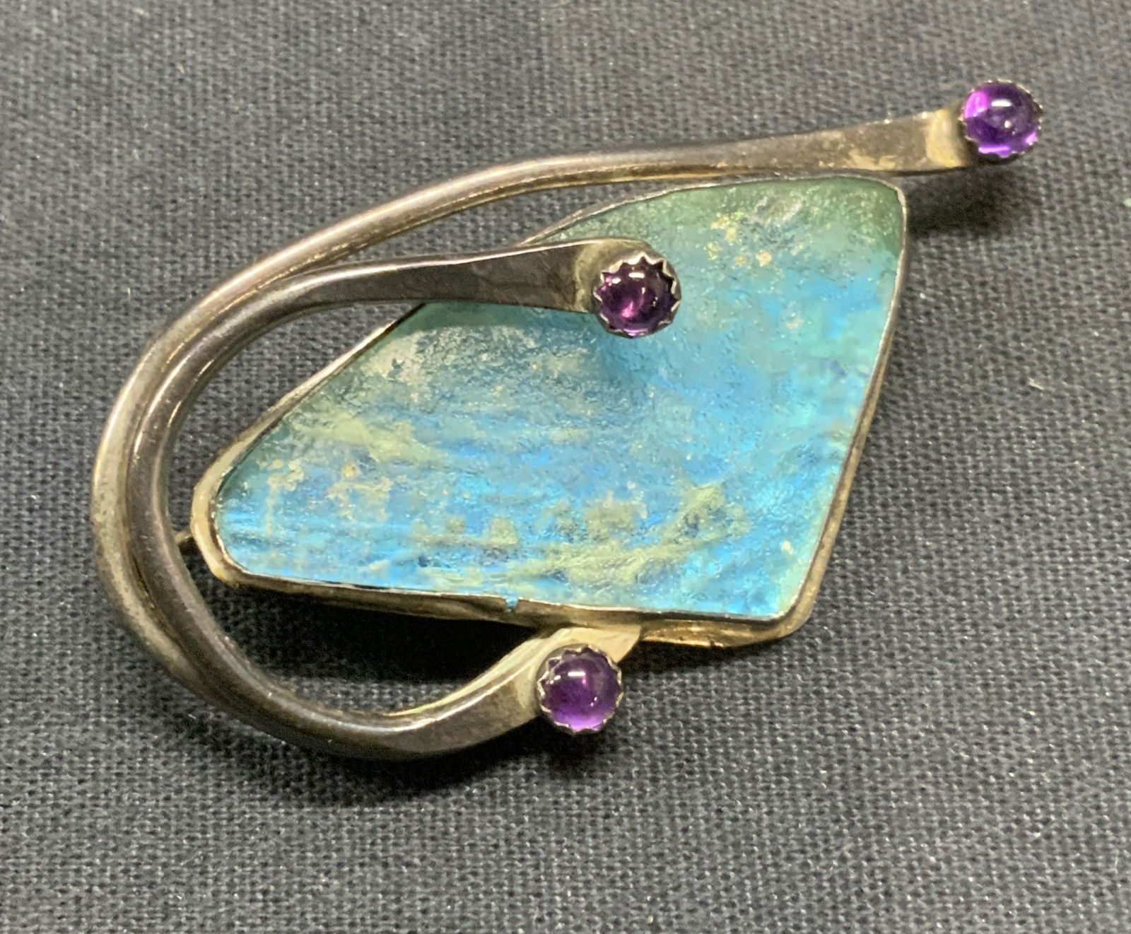 Signed Sterling Silver Amethyst Brooch (1 of 7)