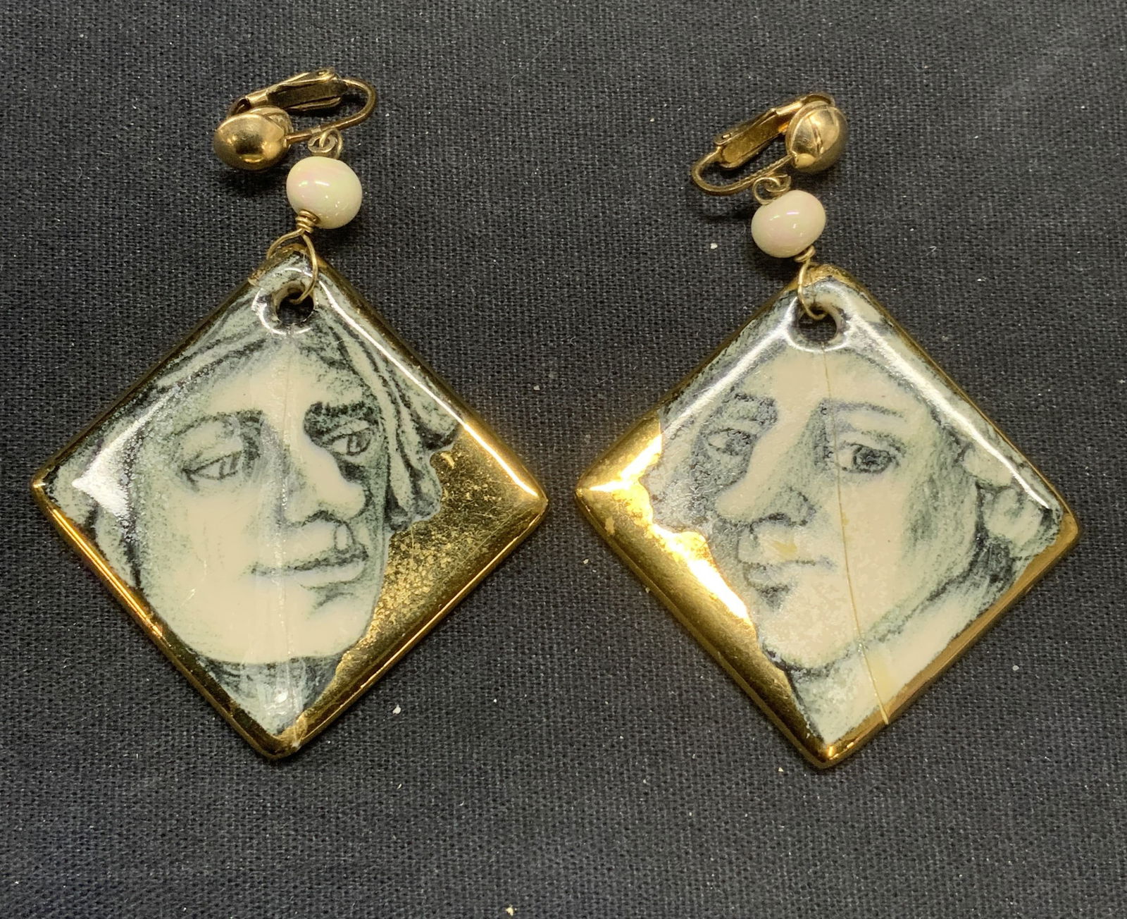 Mary Lou Higgins Gilt Ceramic Figural Earrings (1 of 6)