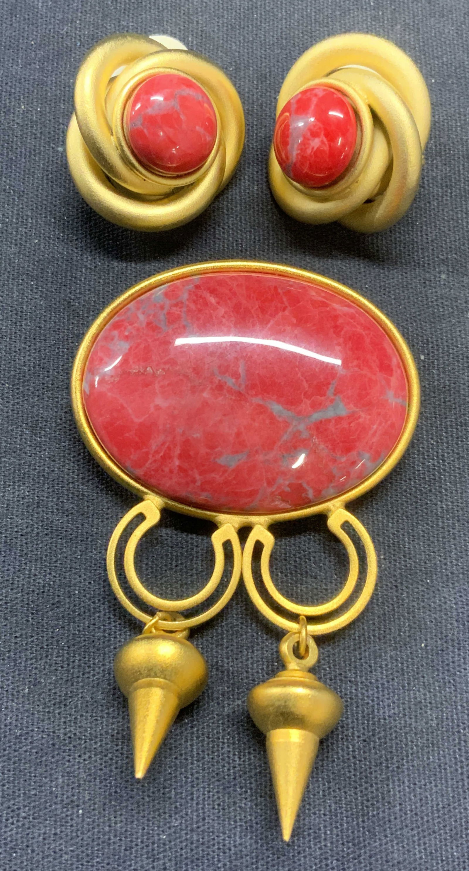 2 Weiss Gold Tn Pink Stone Brooch & Earrings (1 of 7)