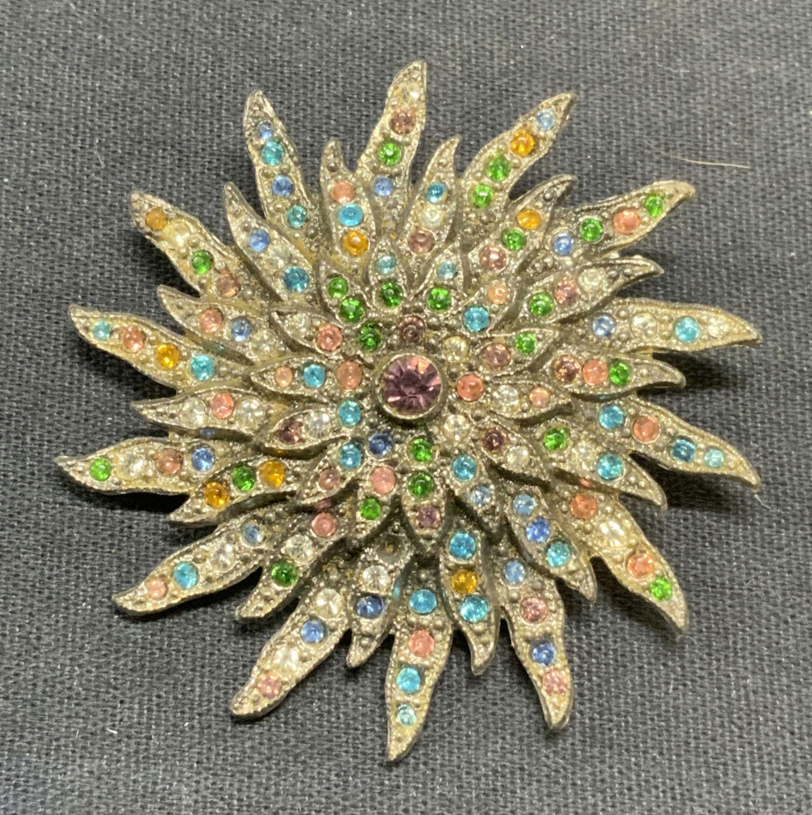 Vintage Silver Tone Crystal Flower Brooch (1 of 7)