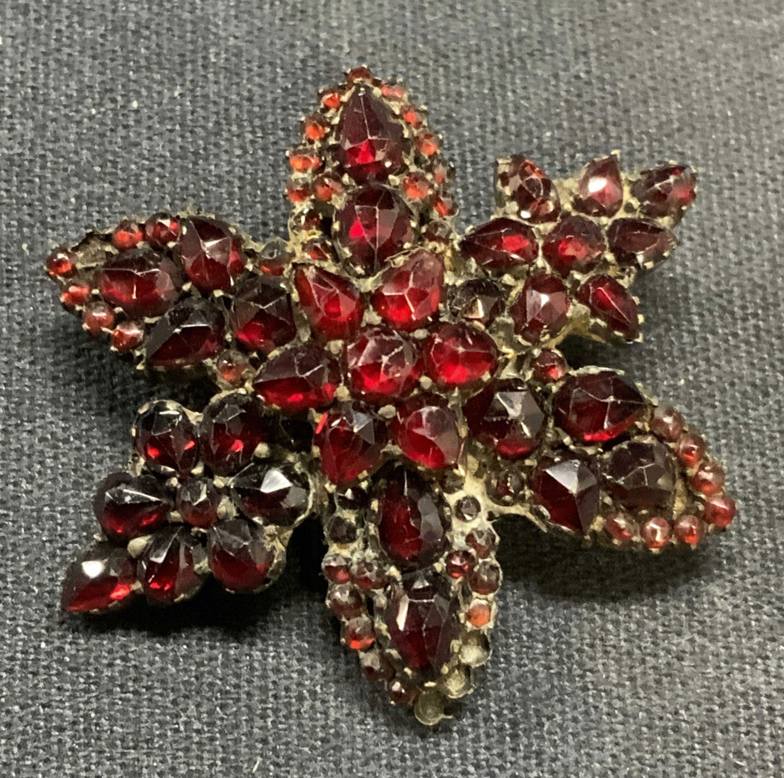 Vintage Sterling Silver Garnet Flower Brooch (1 of 7)